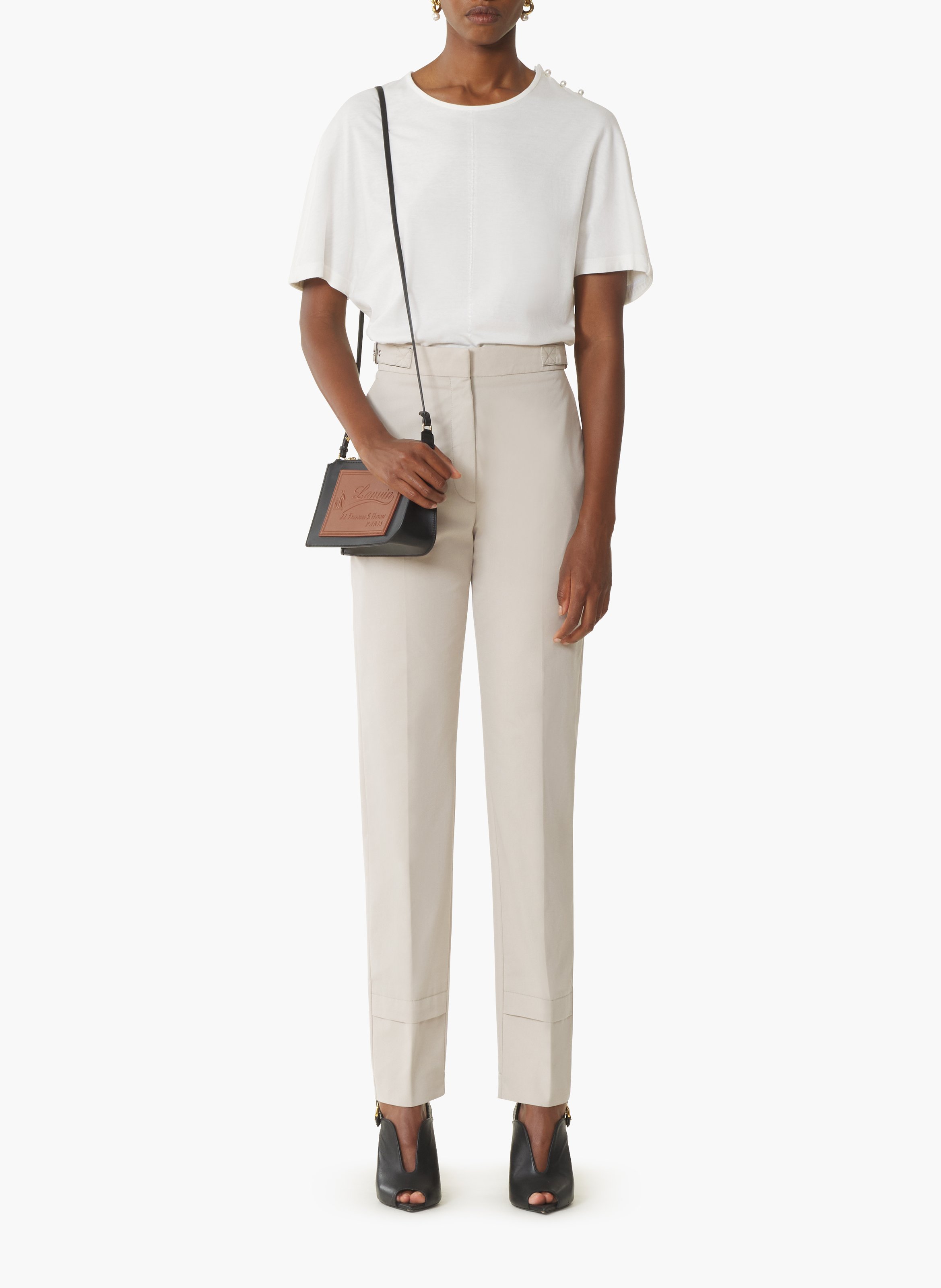 T-shirt effet cape en coton et soie LANVIN Blanc