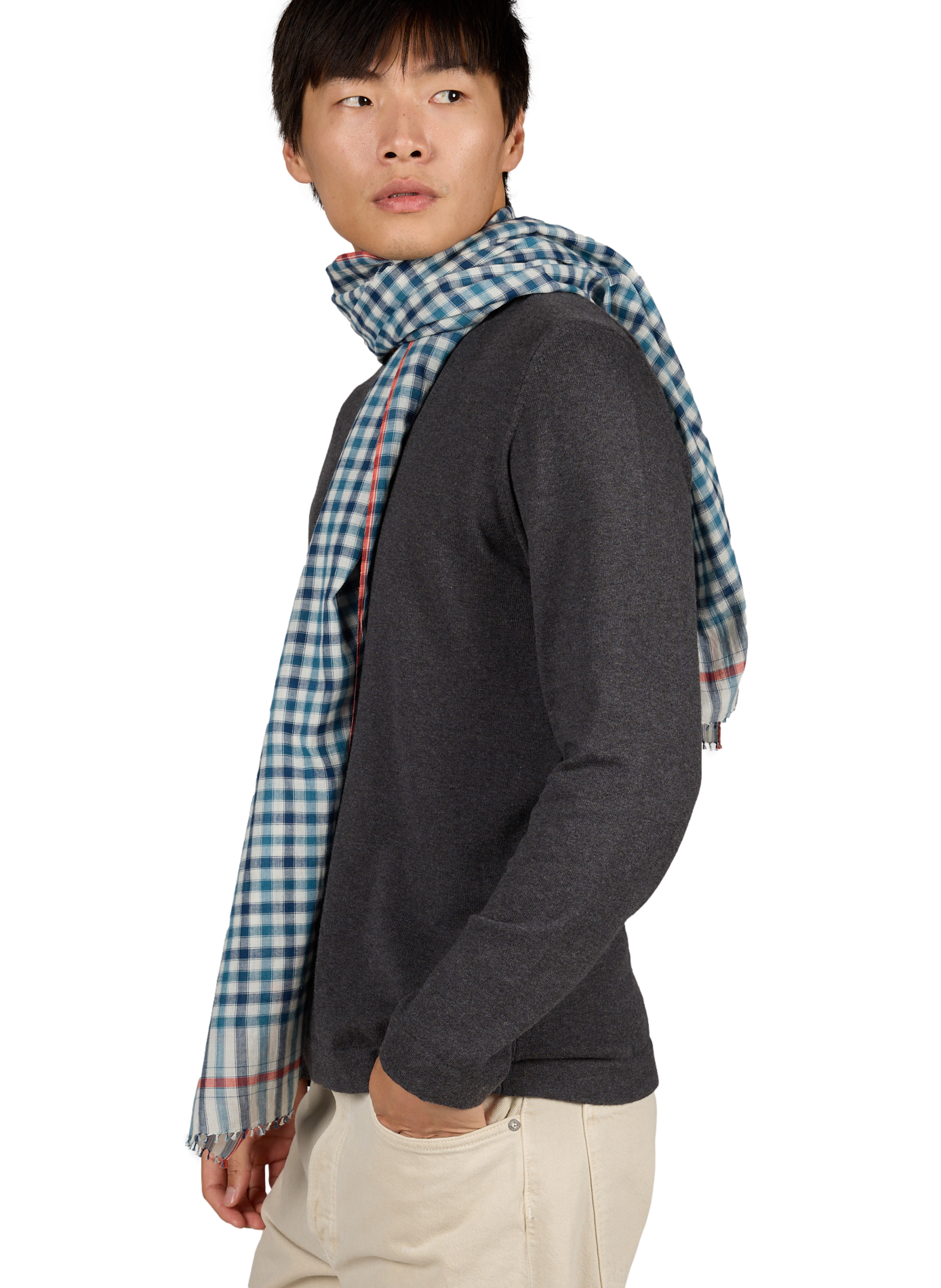 Rossignol checkered cotton scarf MOISMONT Blue