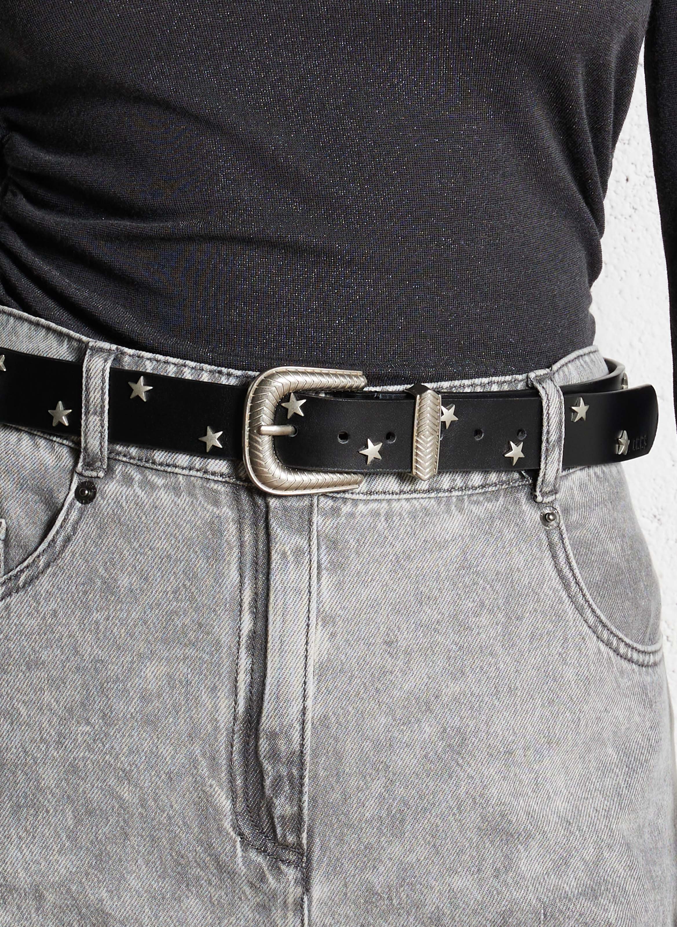Ceinture en cuir à rivets étoiles IKKS Noir