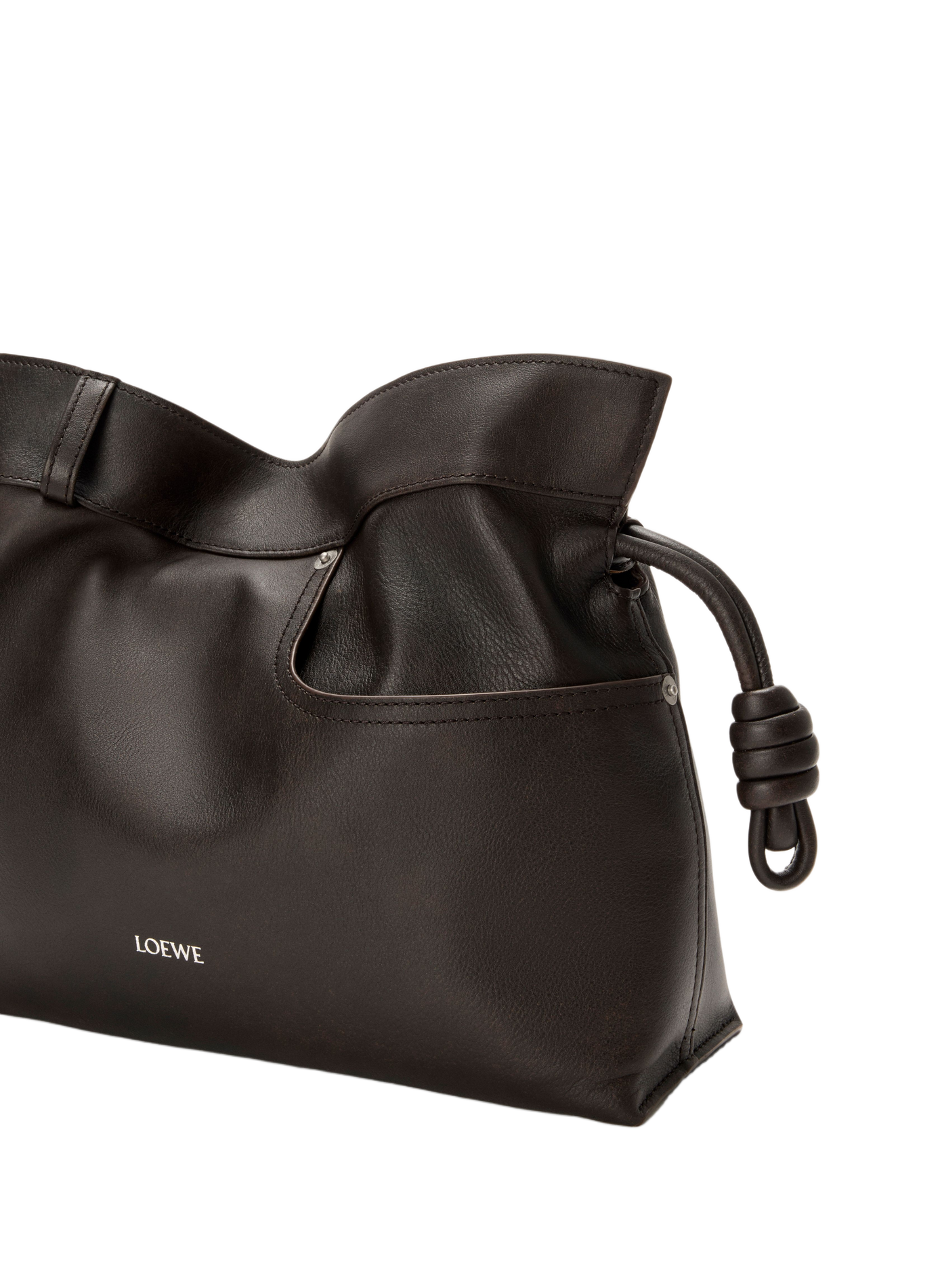 Flamenco medium Panta calf leather clutch in shiny calf leather LOEWE Brown