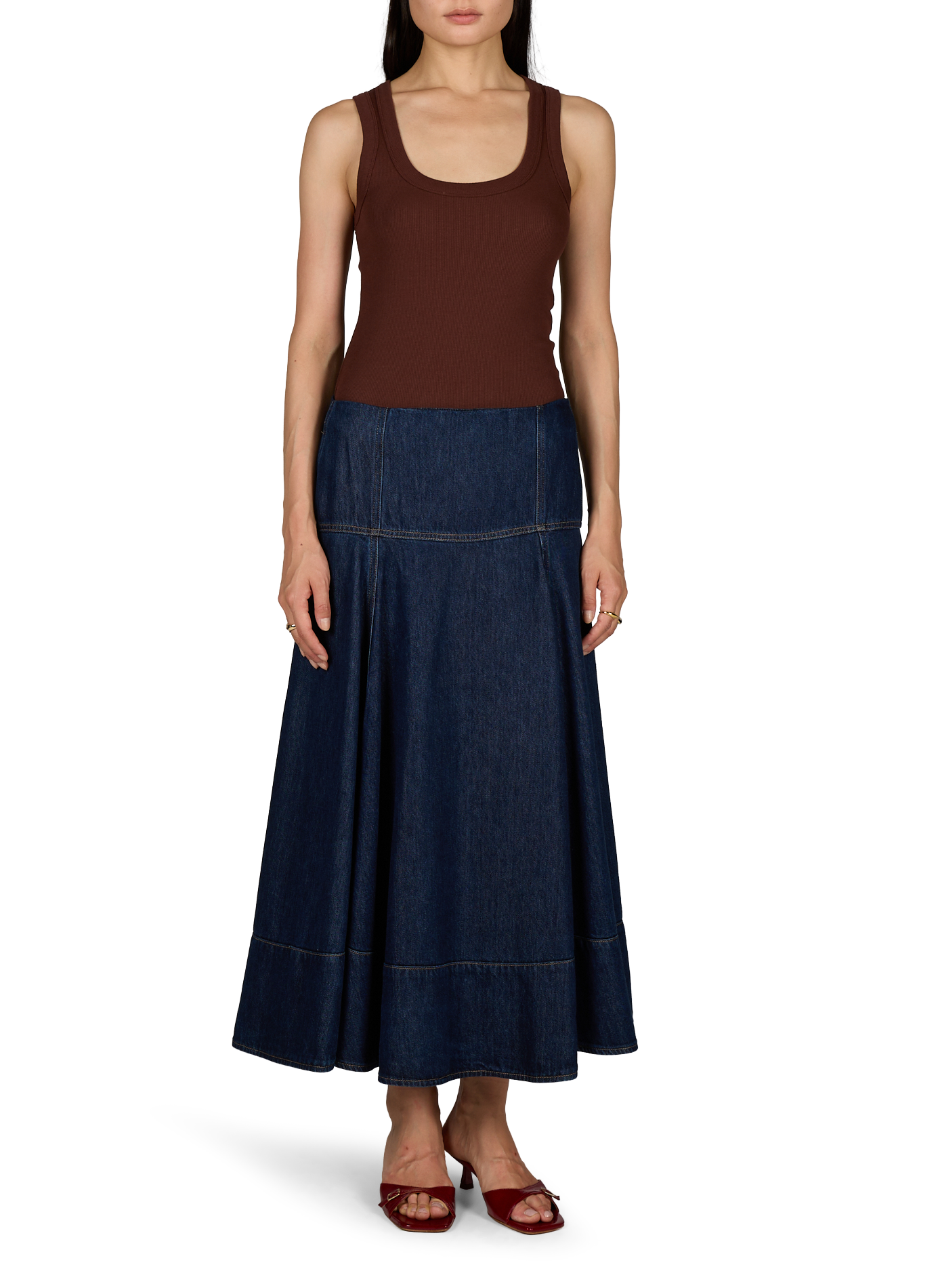 Ausgestellter Rock aus gemischter Baumwolle-Denim. TOPSHOP Blau