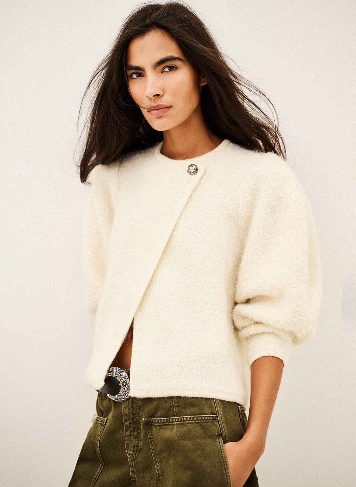 Rechte cardigan met ronde hals in gemengde wol fida BA&SH Beige