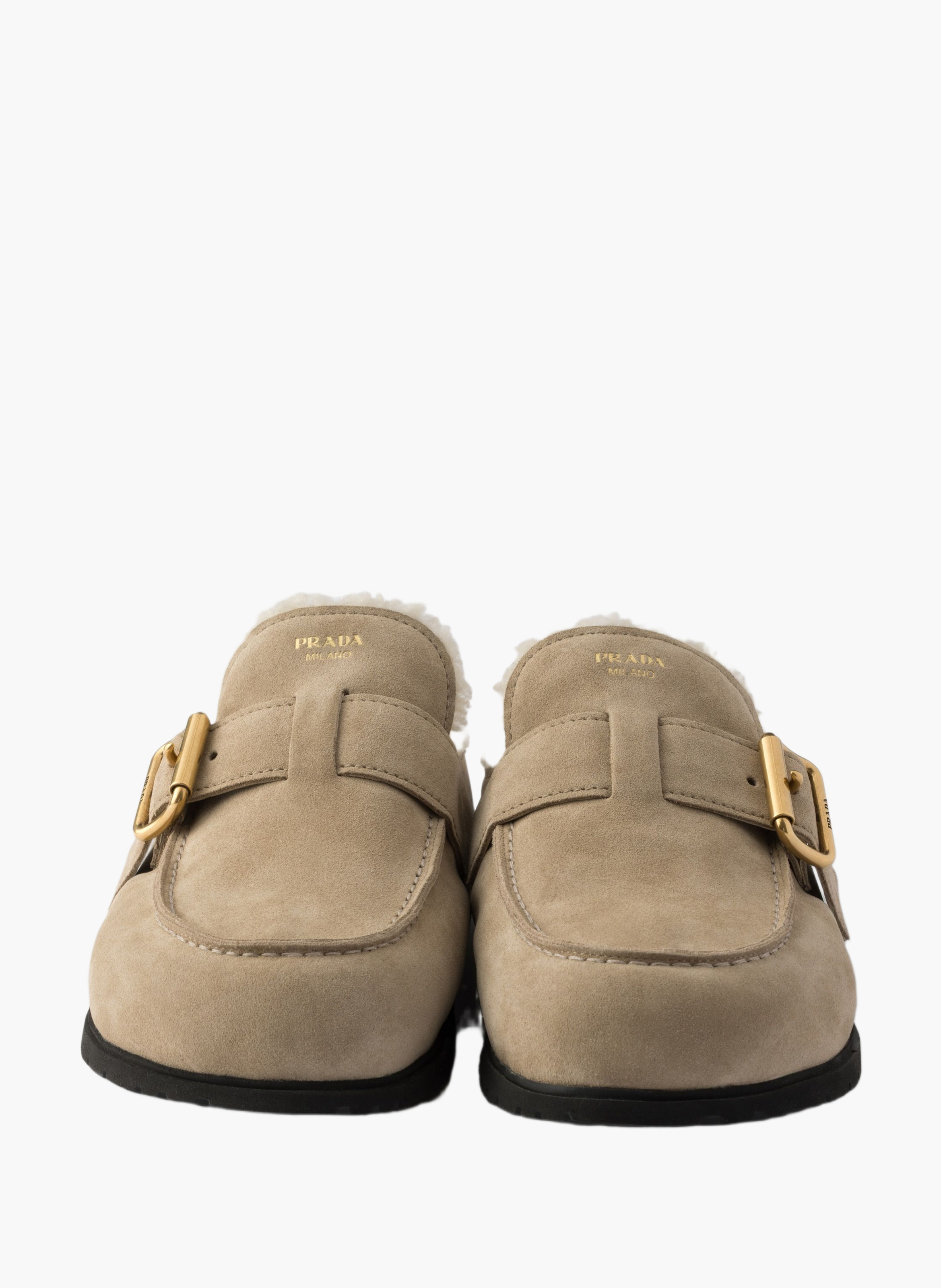 Mules en veau velours PRADA Beige