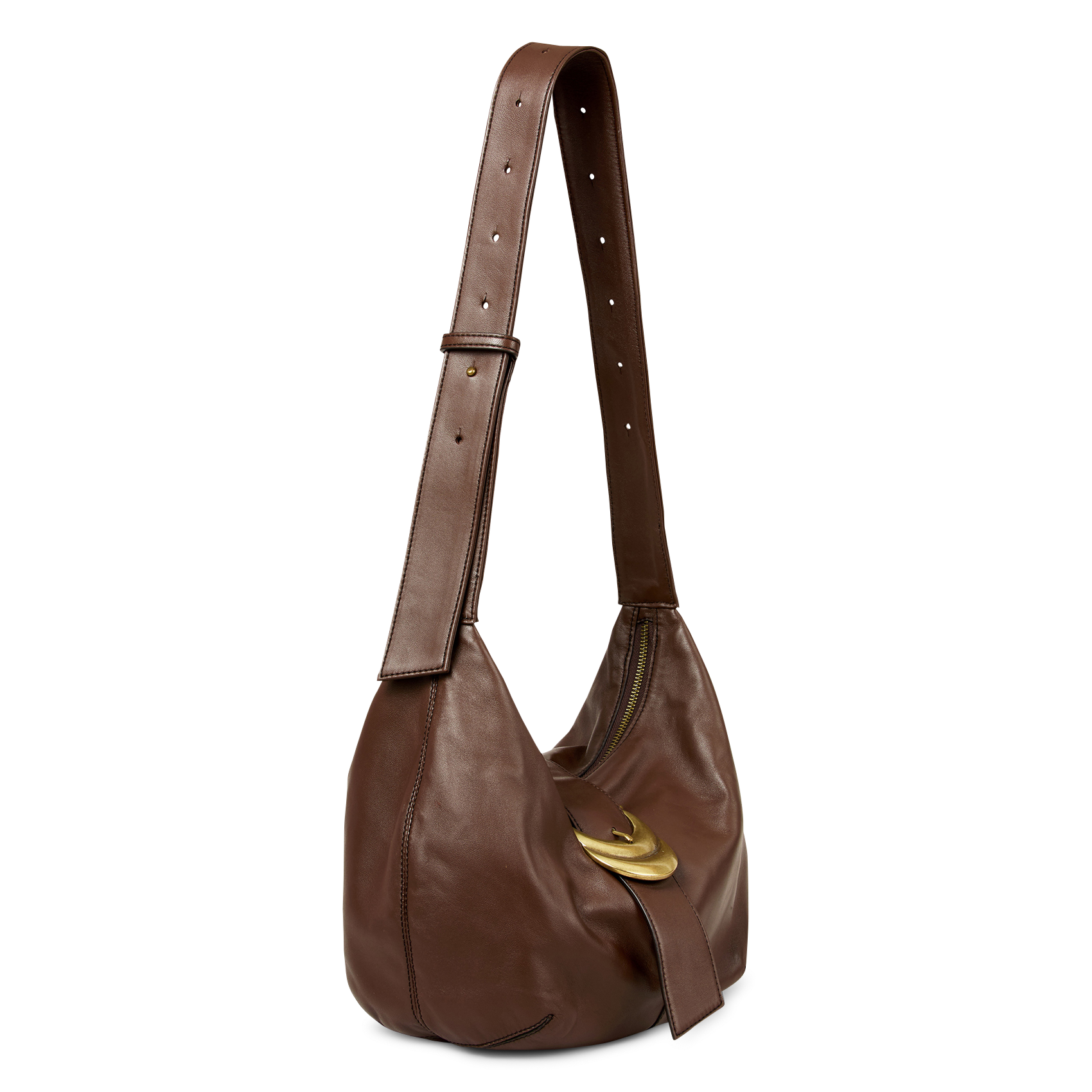 Effen leren hobo-schoudertas met rits Youyou BA&SH Bruin