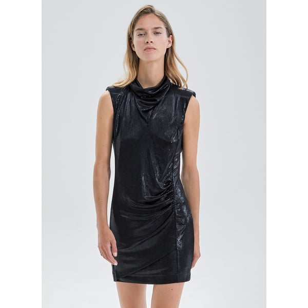 Robe courte col bénitier drapée et lamée