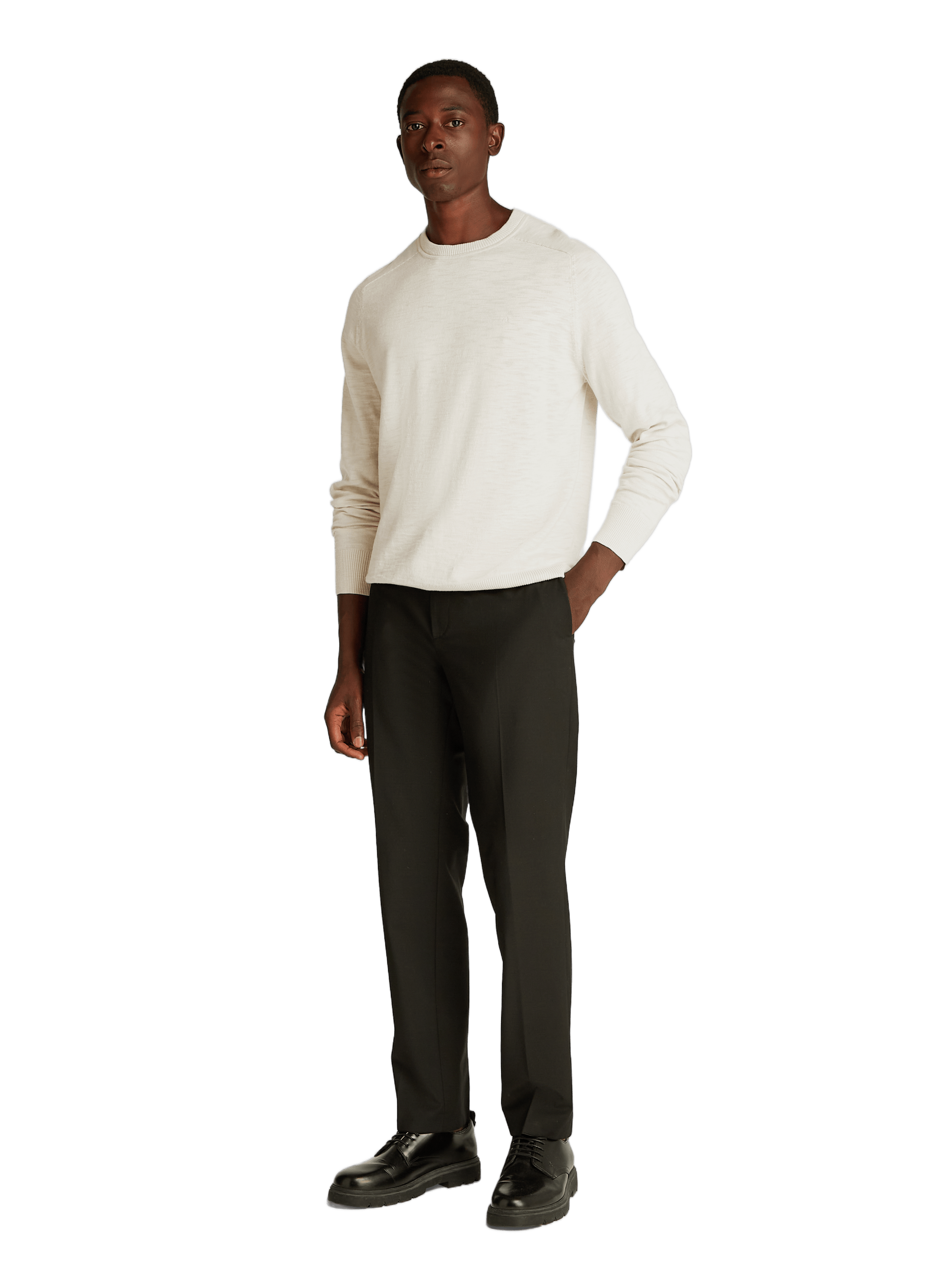 Pull col rond en coton CALVIN KLEIN Beige