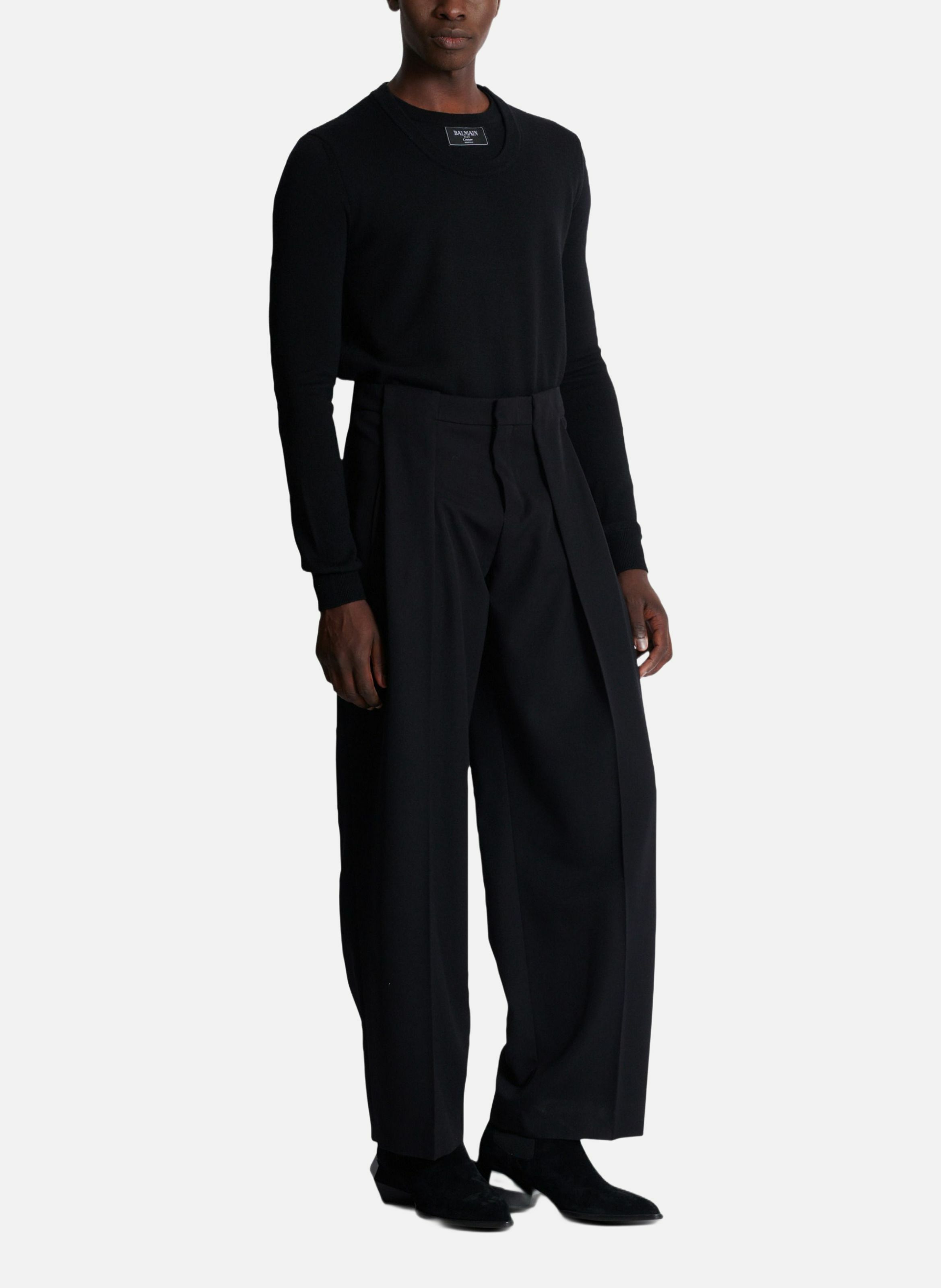 Pantalon à plis en grain de poudre BALMAIN Noir