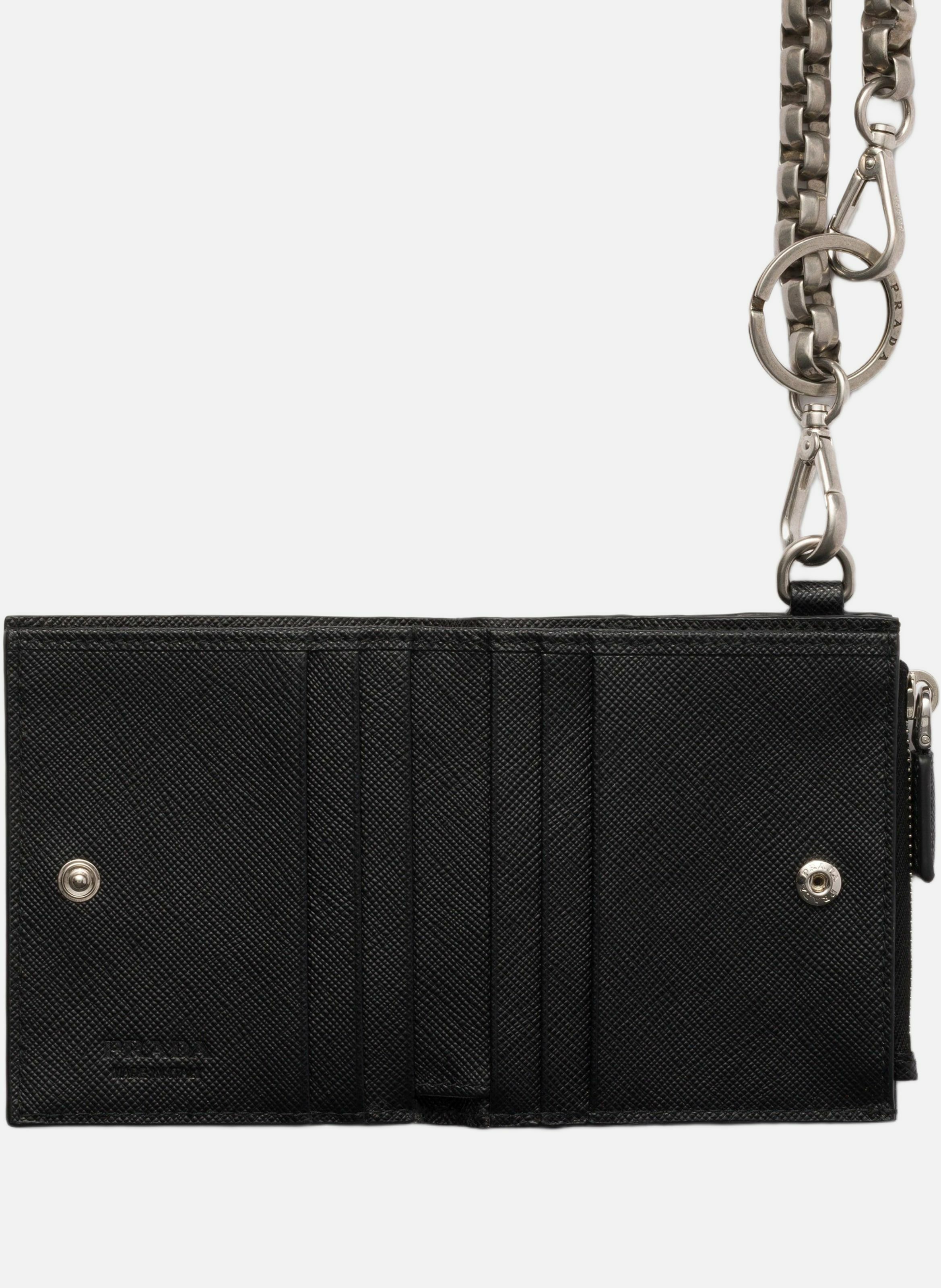 Petit portefeuille en cuir saffiano avec chaîne PRADA Noir