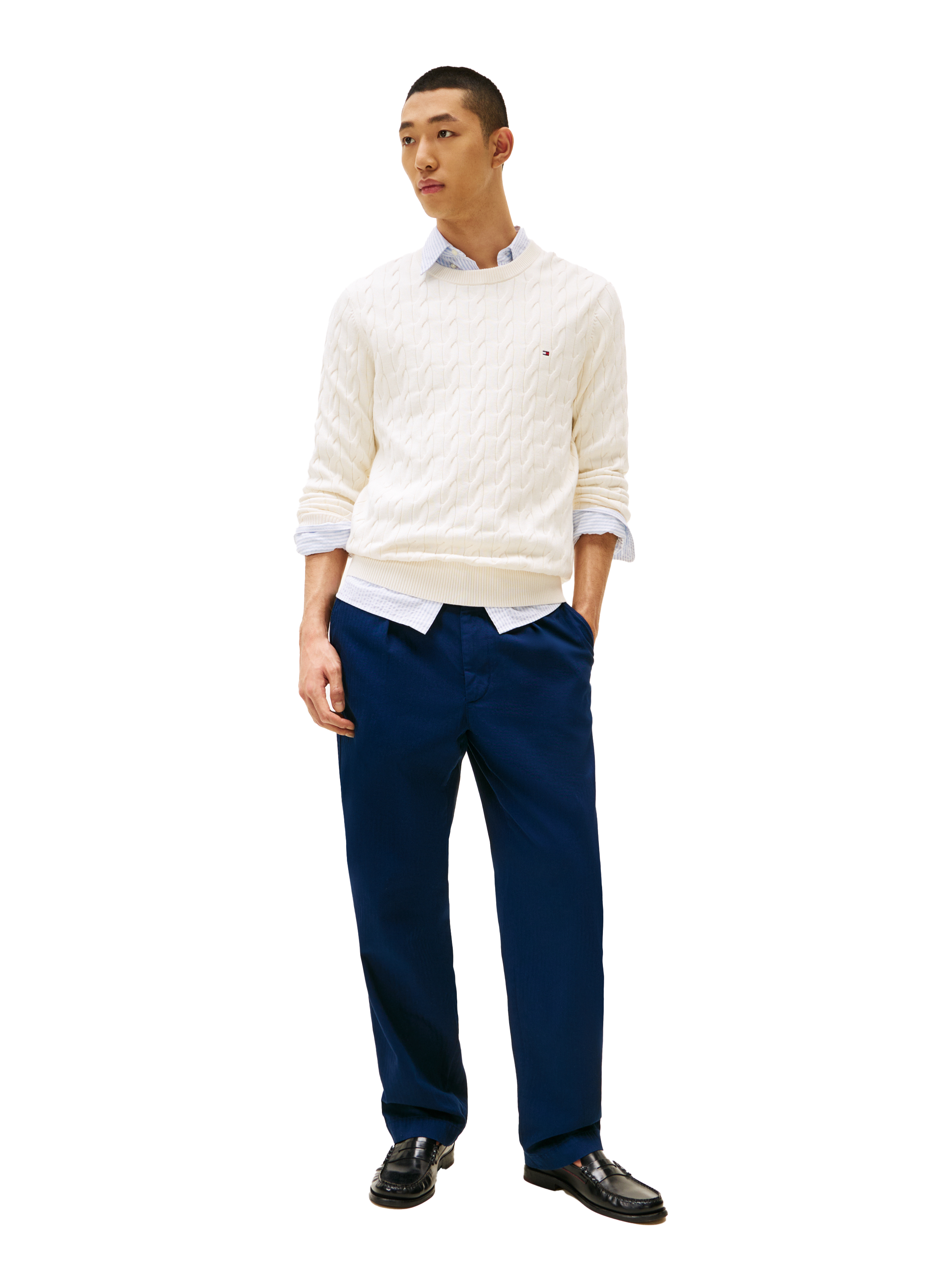 Pull en maille torsadée en coton TOMMY HILFIGER Beige