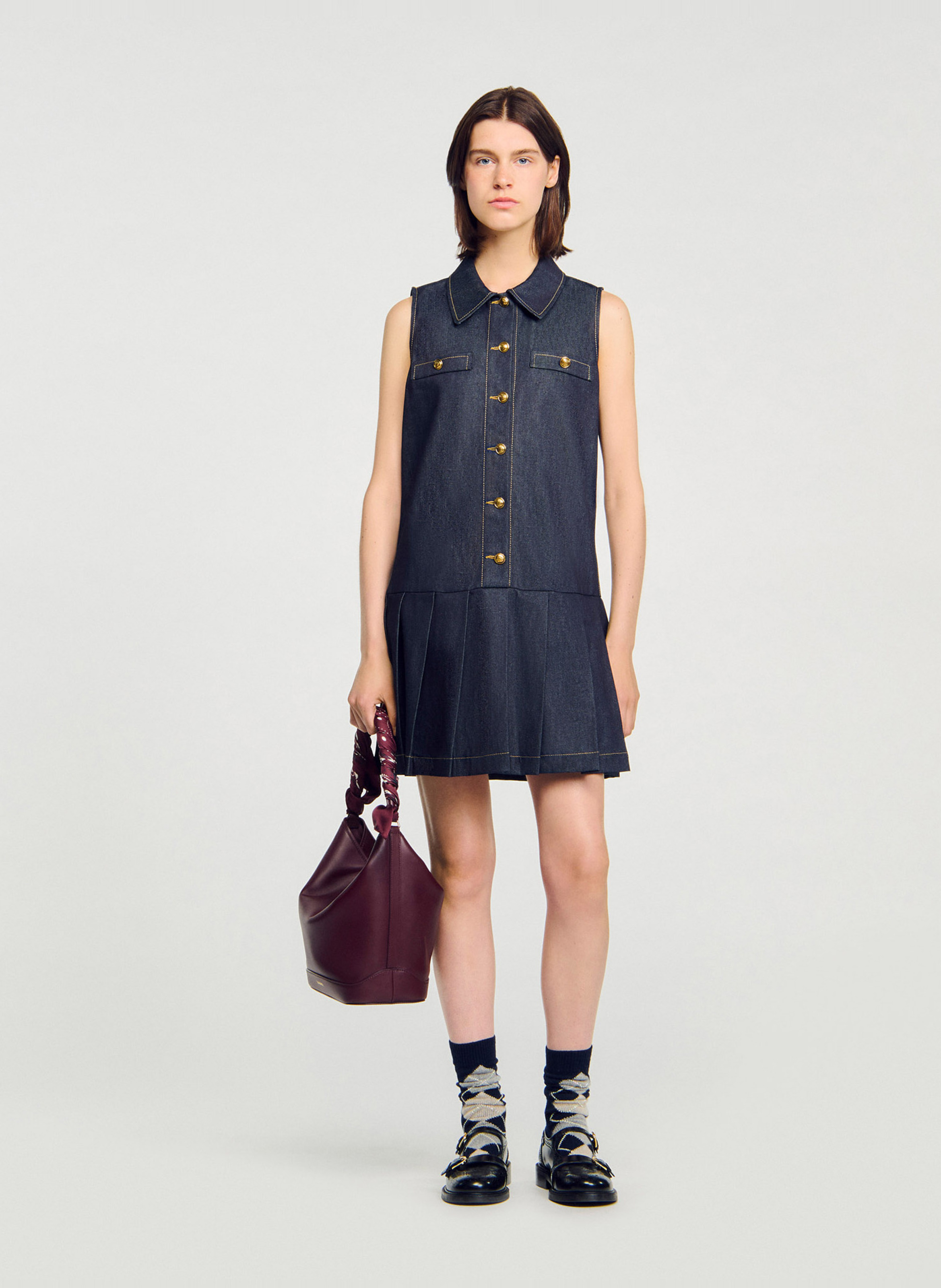 Robe courte col classique en denim SANDRO Bleu