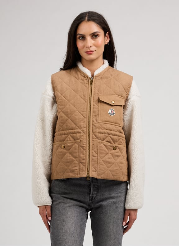 Quilted sleeveless jacket Beige by MONCLER MONCLER Quilted sleeveless jacket Beige