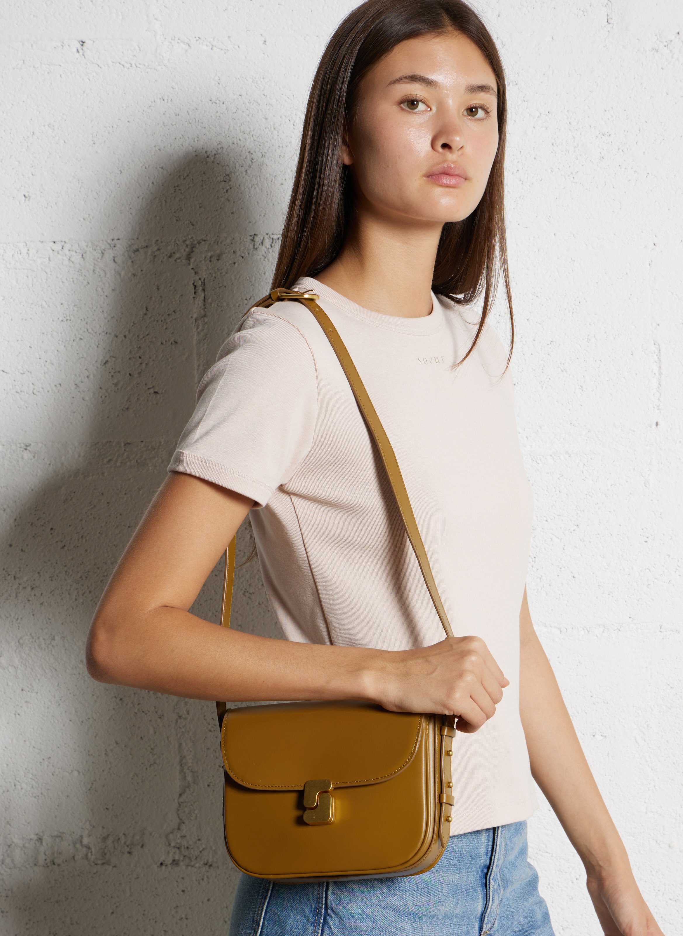 Sac bandoulière en cuir bellissima mini SOEUR Marron