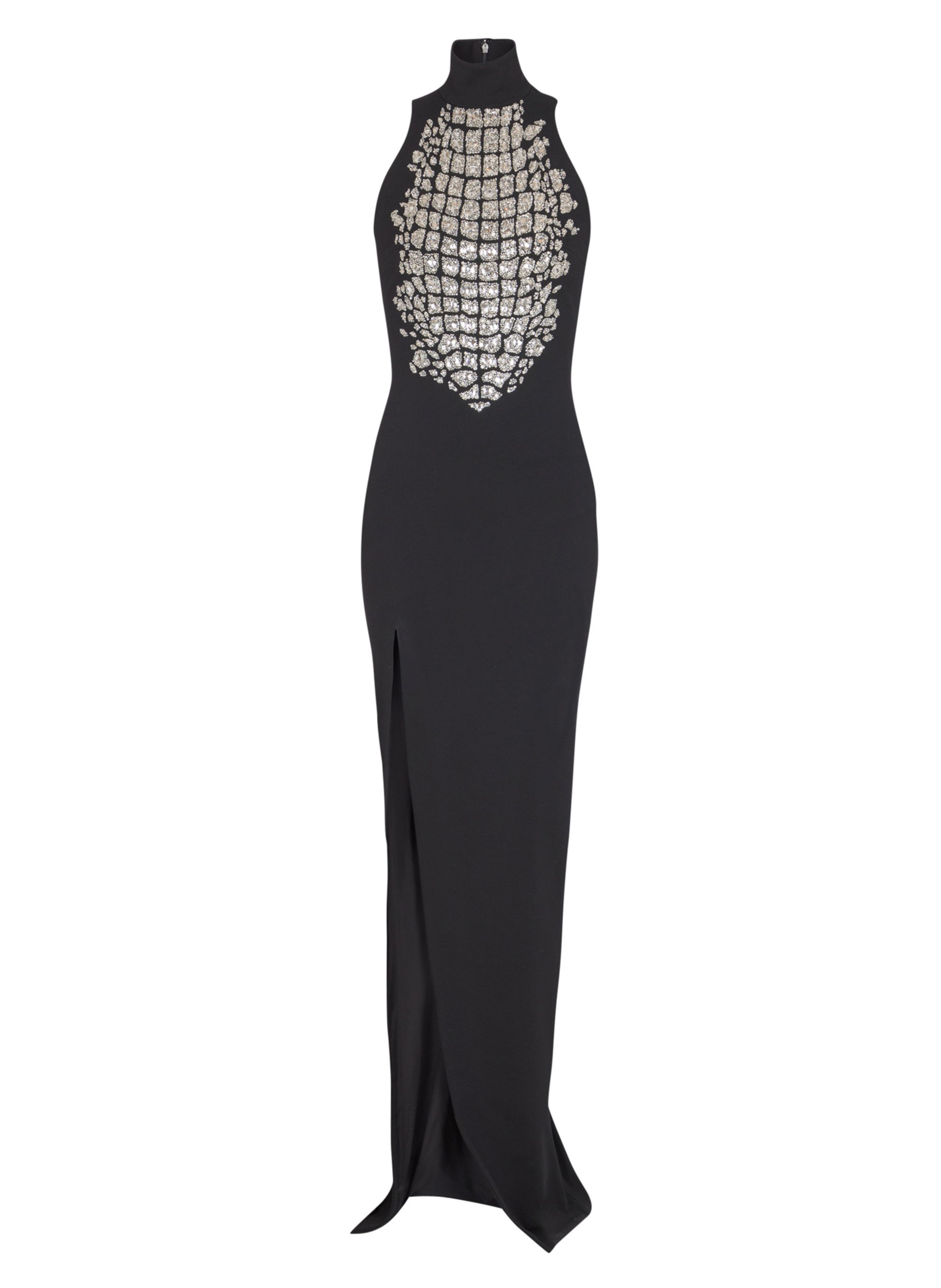 Robe longue fendue avec broderie BALMAIN Noir