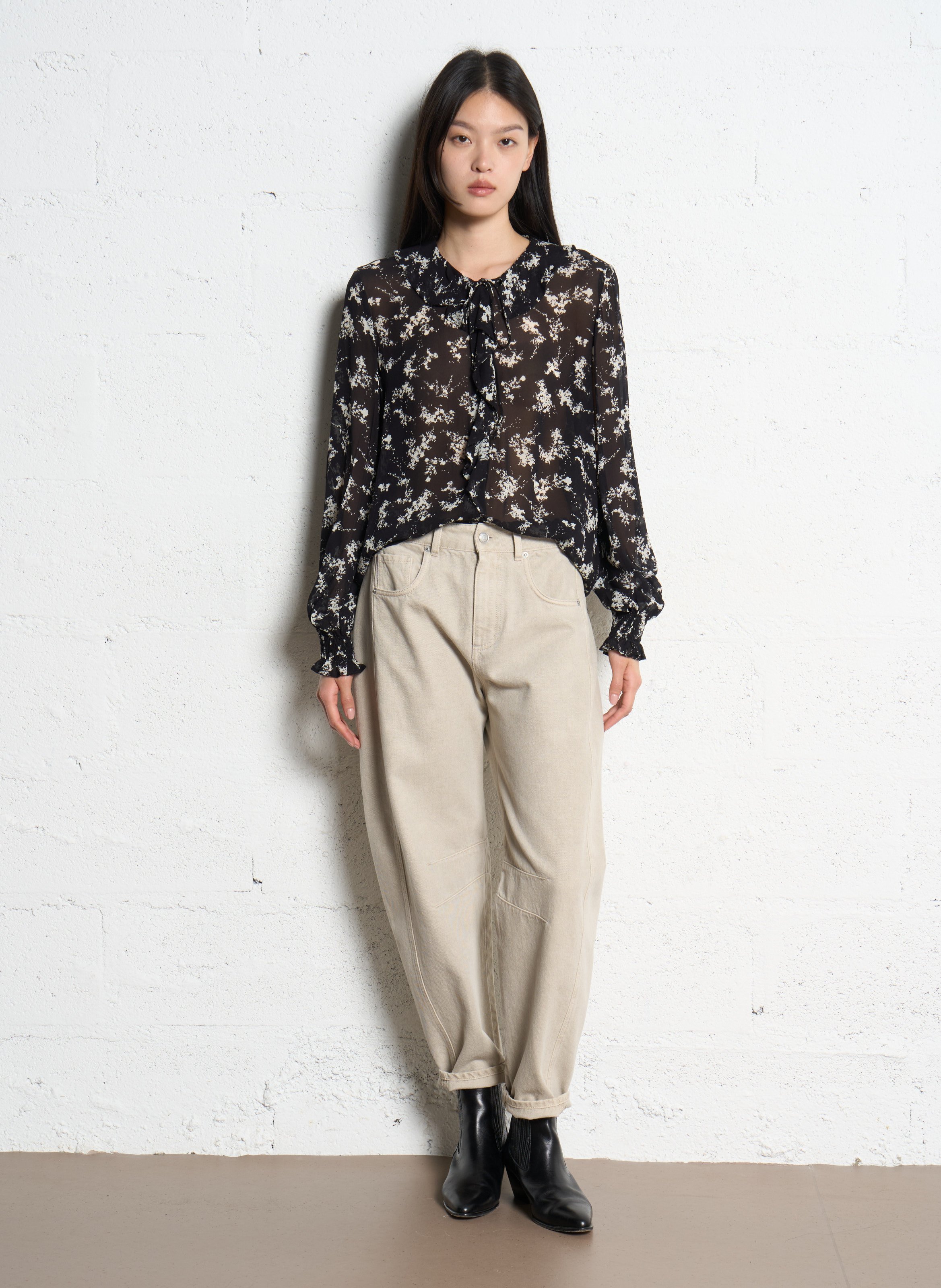 Chemise fluide imprimée à volants IKKS Noir