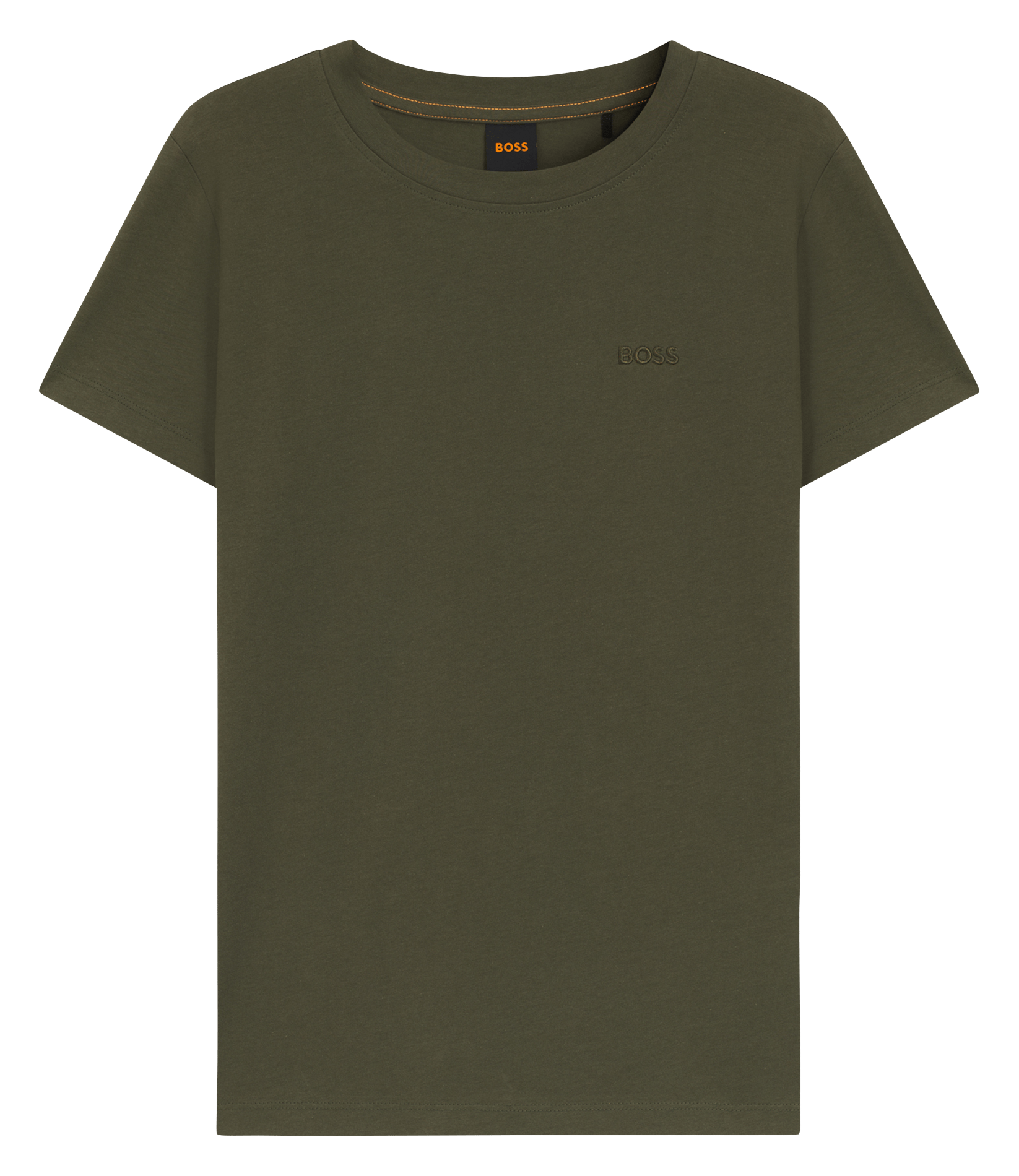 Tee-shirt droit col rond brodé en laine vierge Vert