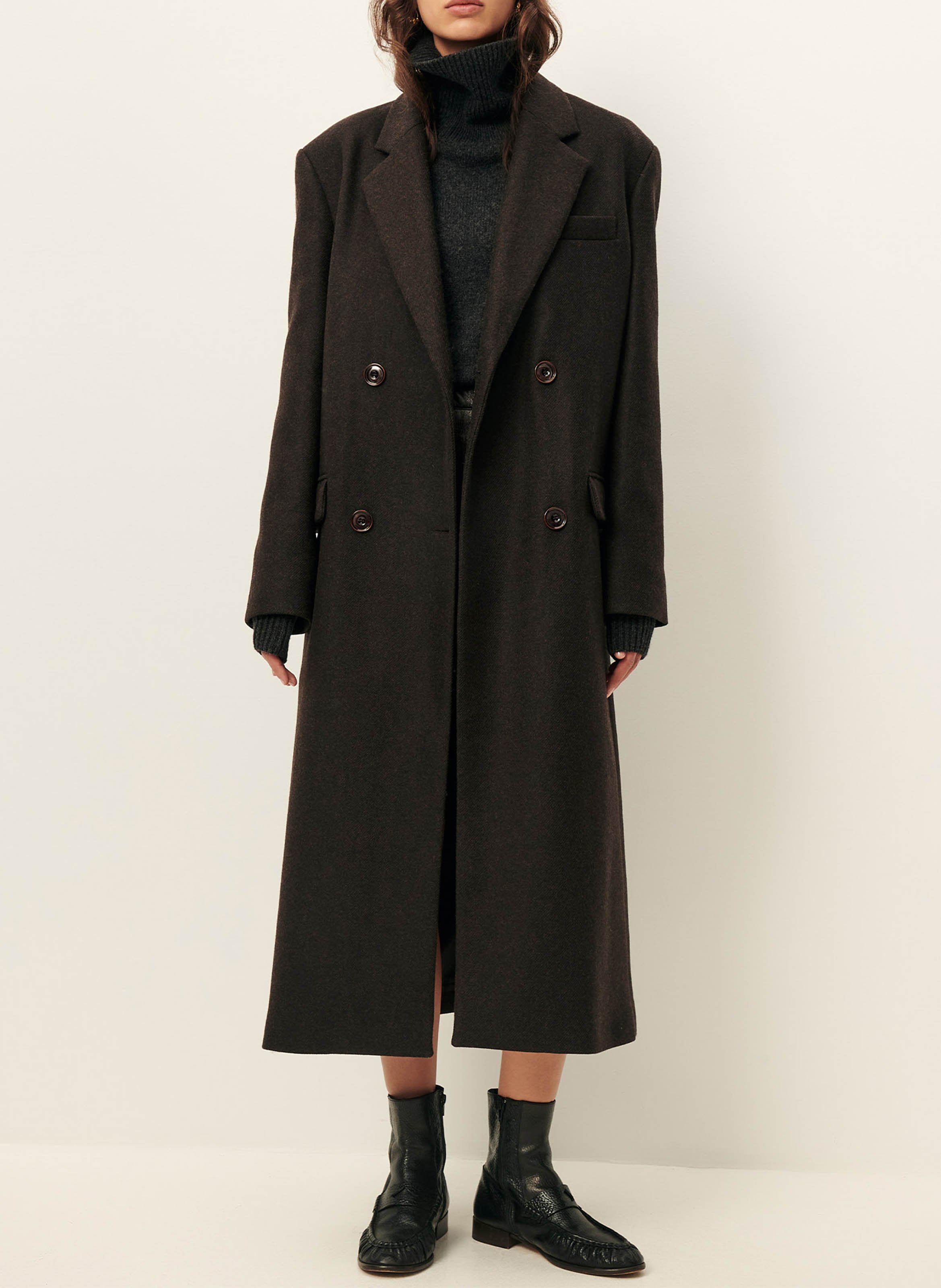 Manteau droit long boutonné SESSUN Marron