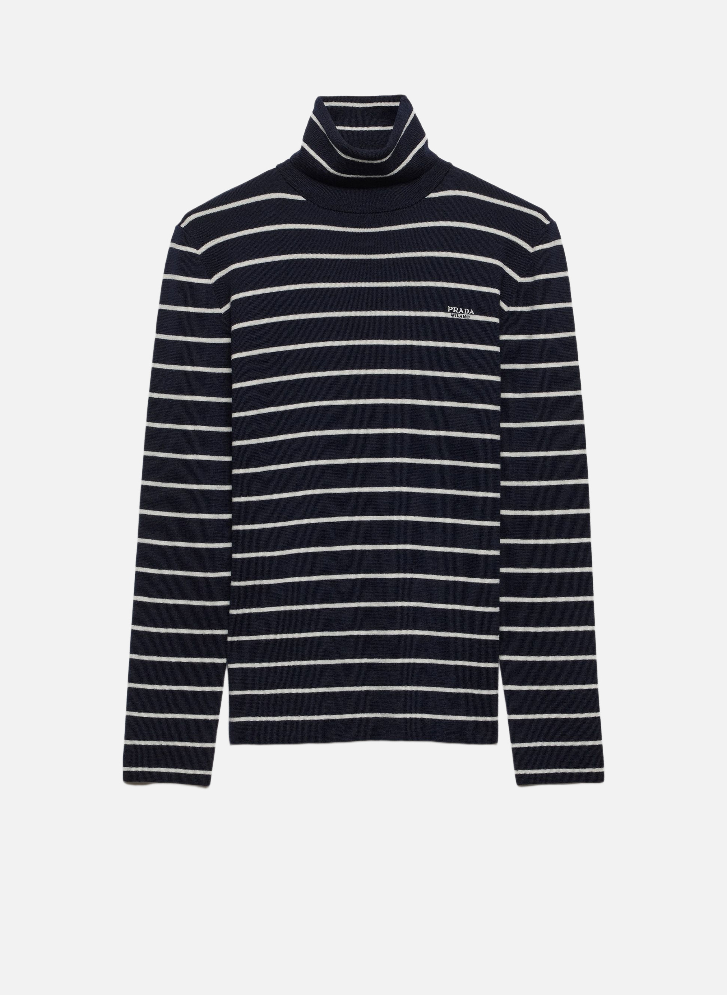 Pull à col roulé en laine rayée PRADA Bleu