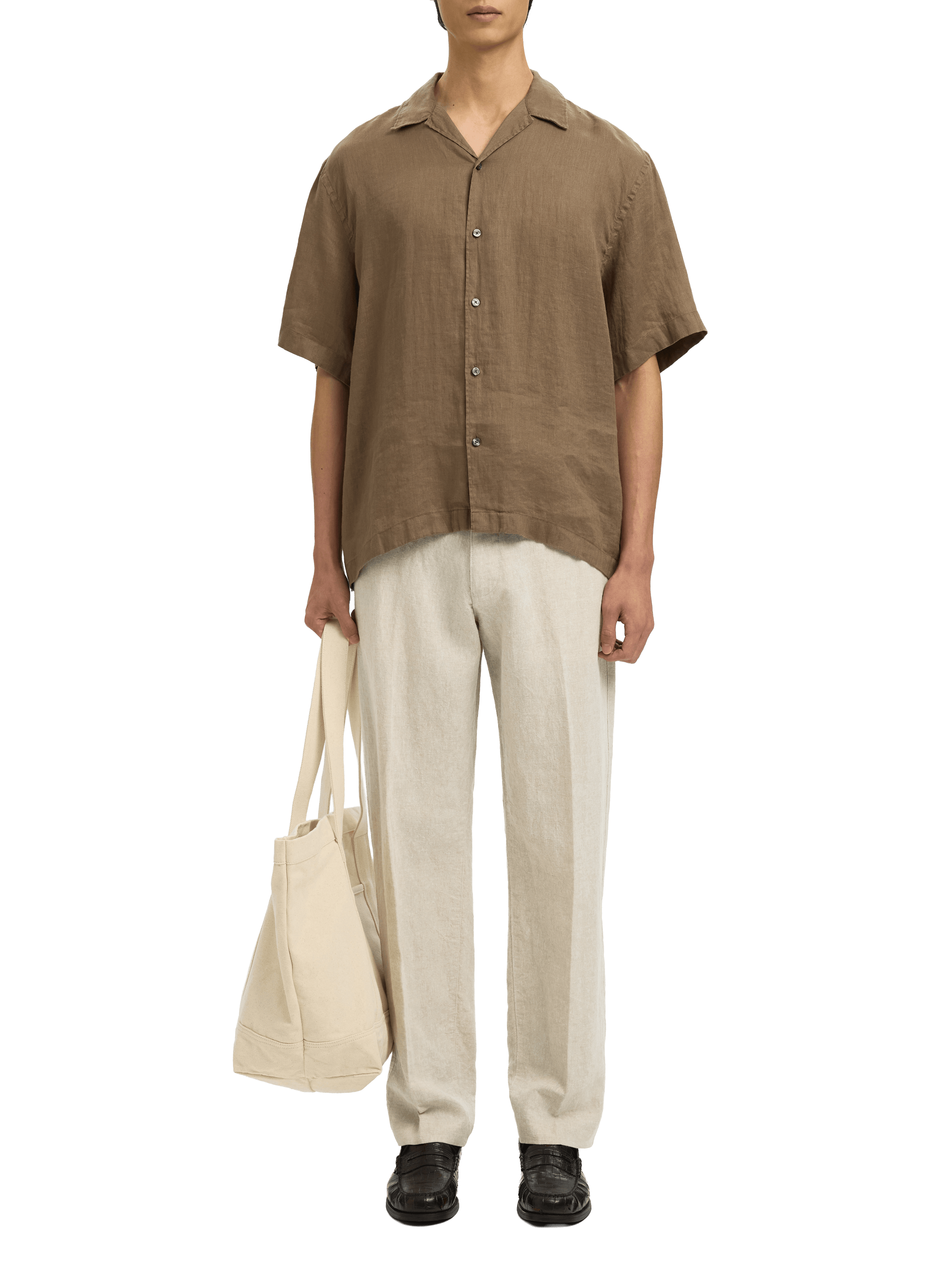 Straight-fit linen and cotton trousers SELECTED Beige