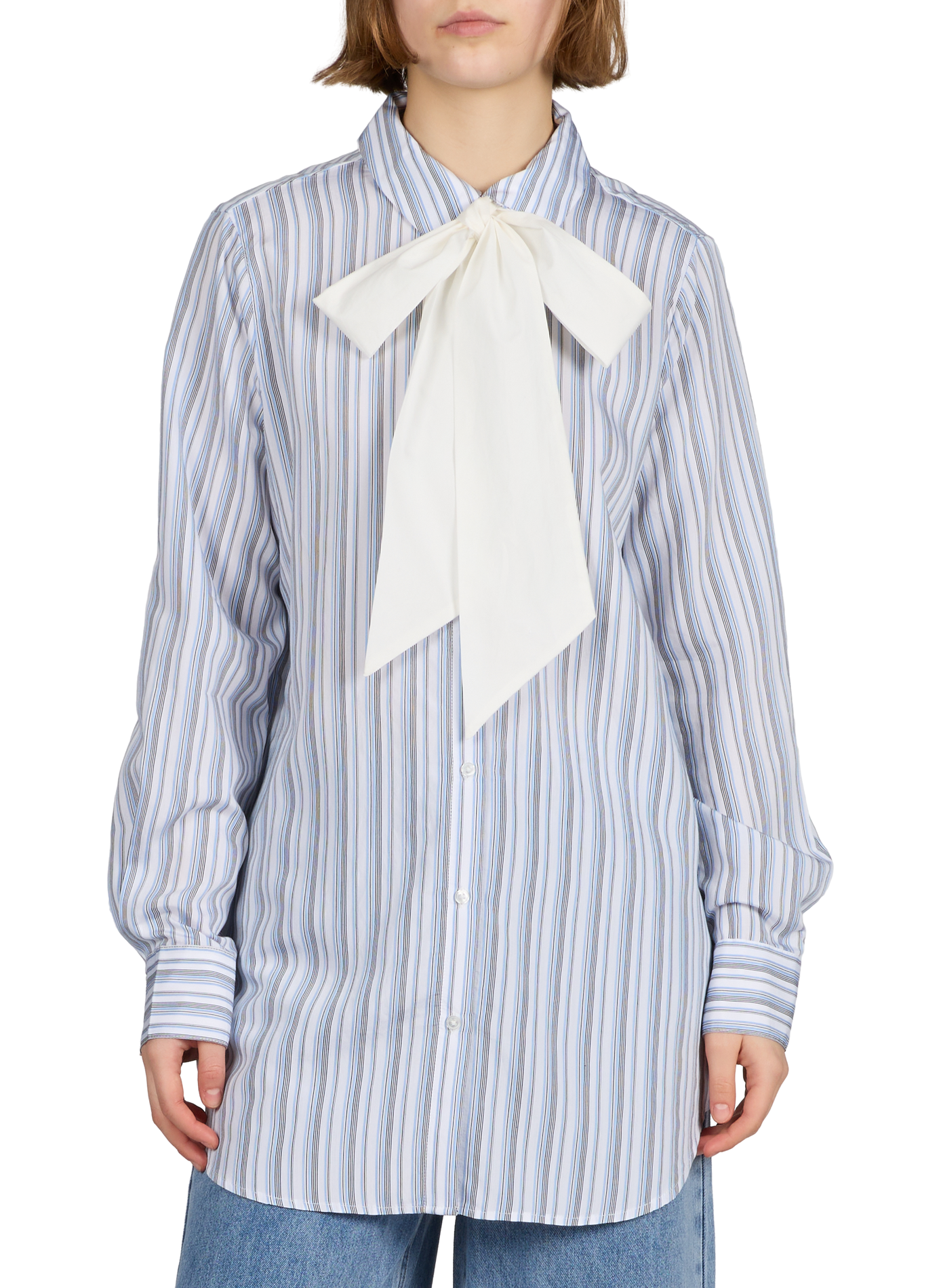 Chemise à rayures avec noeud OBJECT Blanc