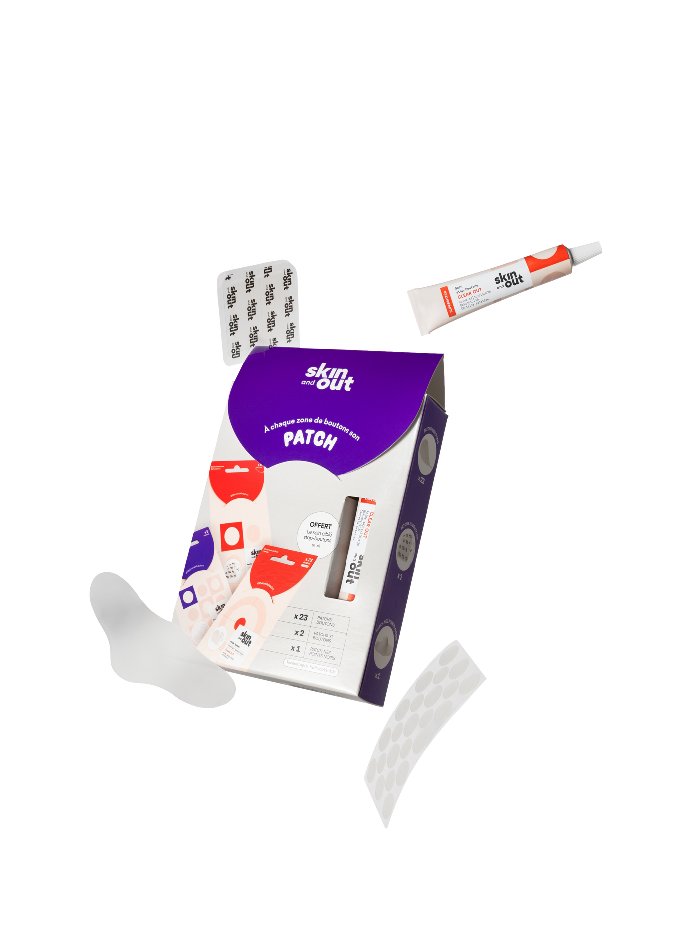 Kit multi-patchs (3 patchs + 1 mini stop boutons) SKIN & OUT No color