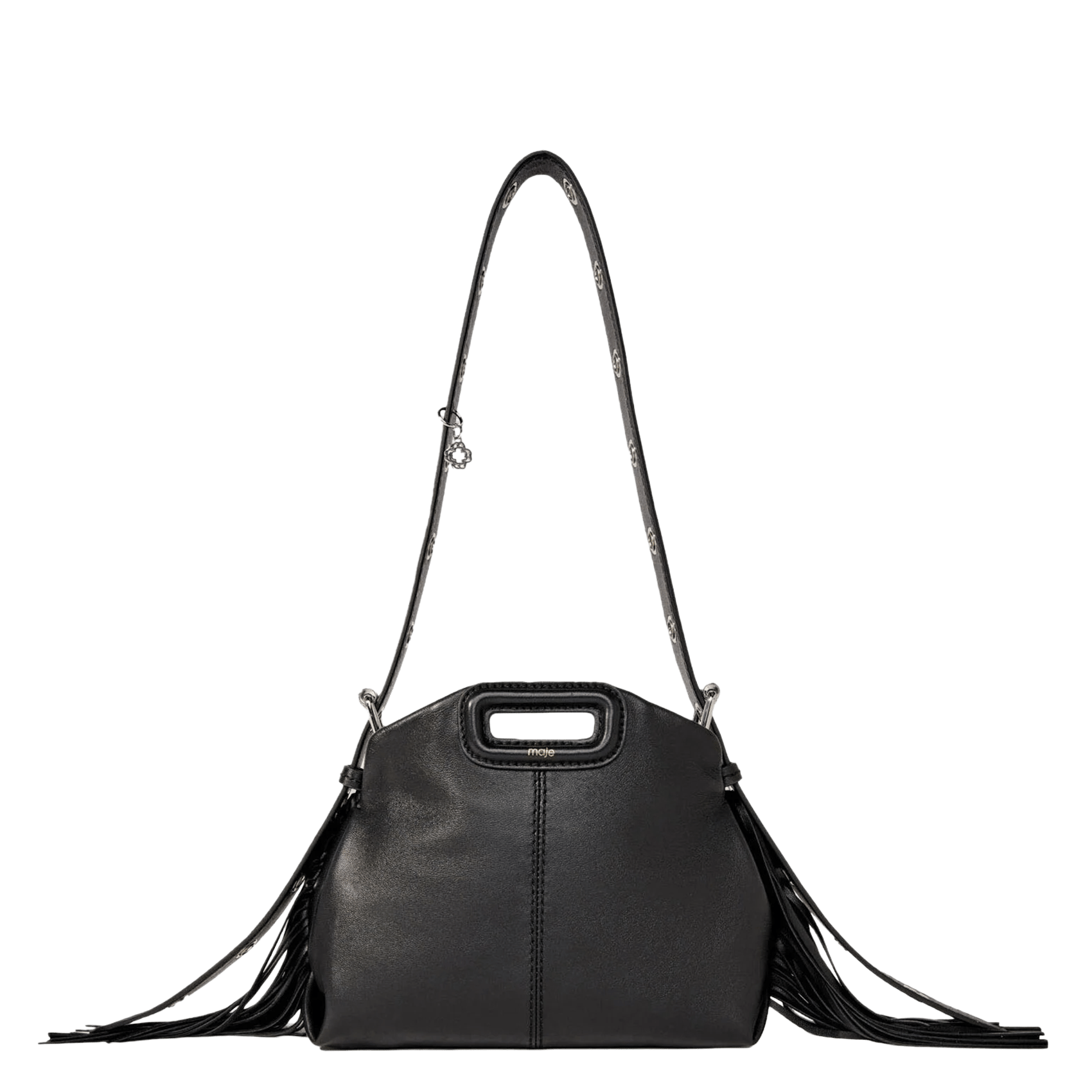 Sac bandoulière à franges en cuir miss m mini MAJE Noir