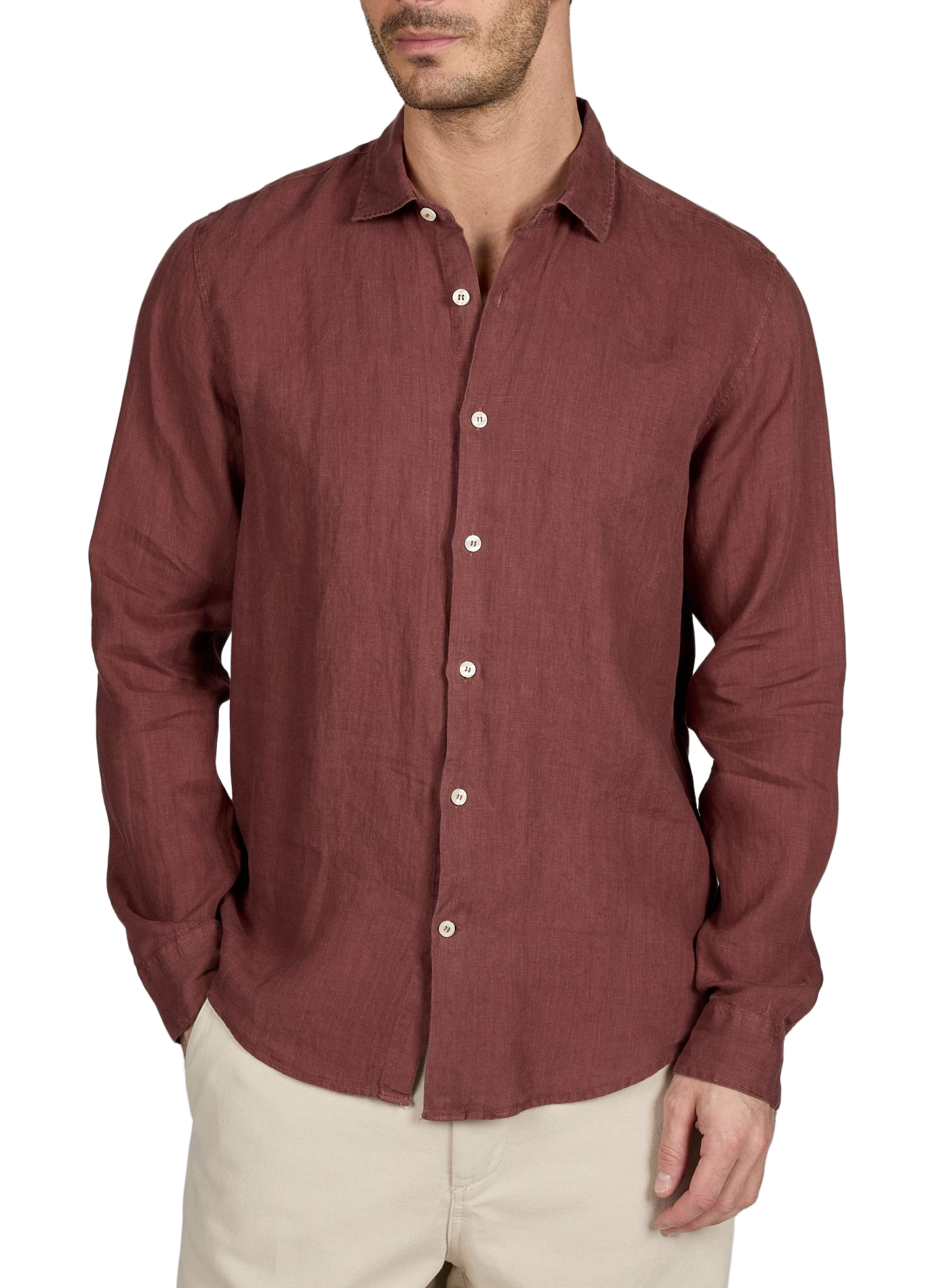 Chemise unie à manches longues en lin LAFAURIE Rouge