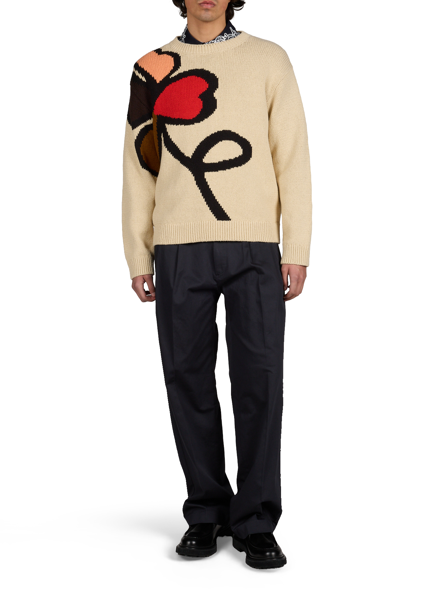 Pull ample col rond jacquard en coton bio NN.07 Beige