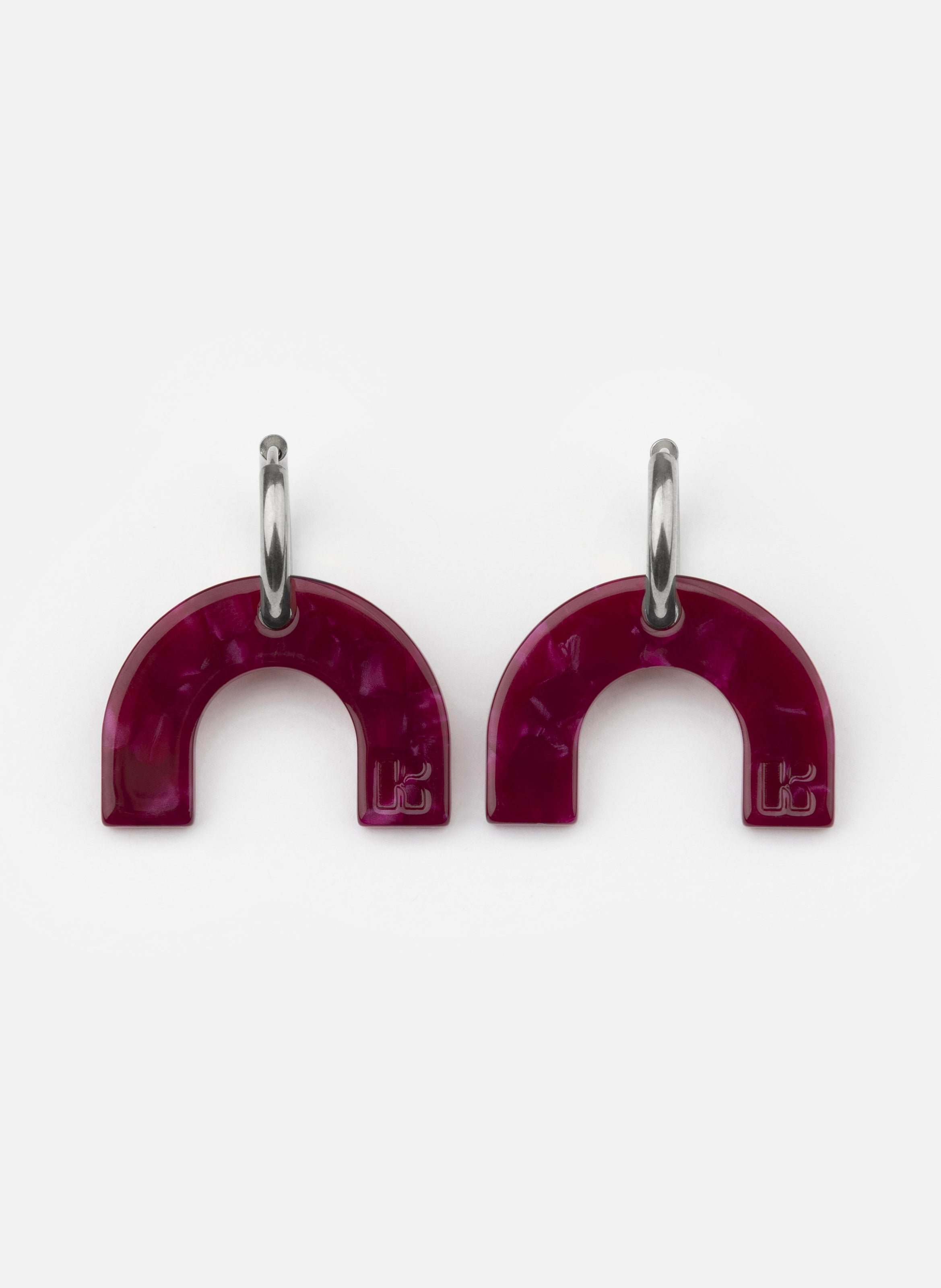 Boucles d'oreilles arc-en-ciel avec anneaux en acier inoxydable argenté KURAGE GINZA Rouge