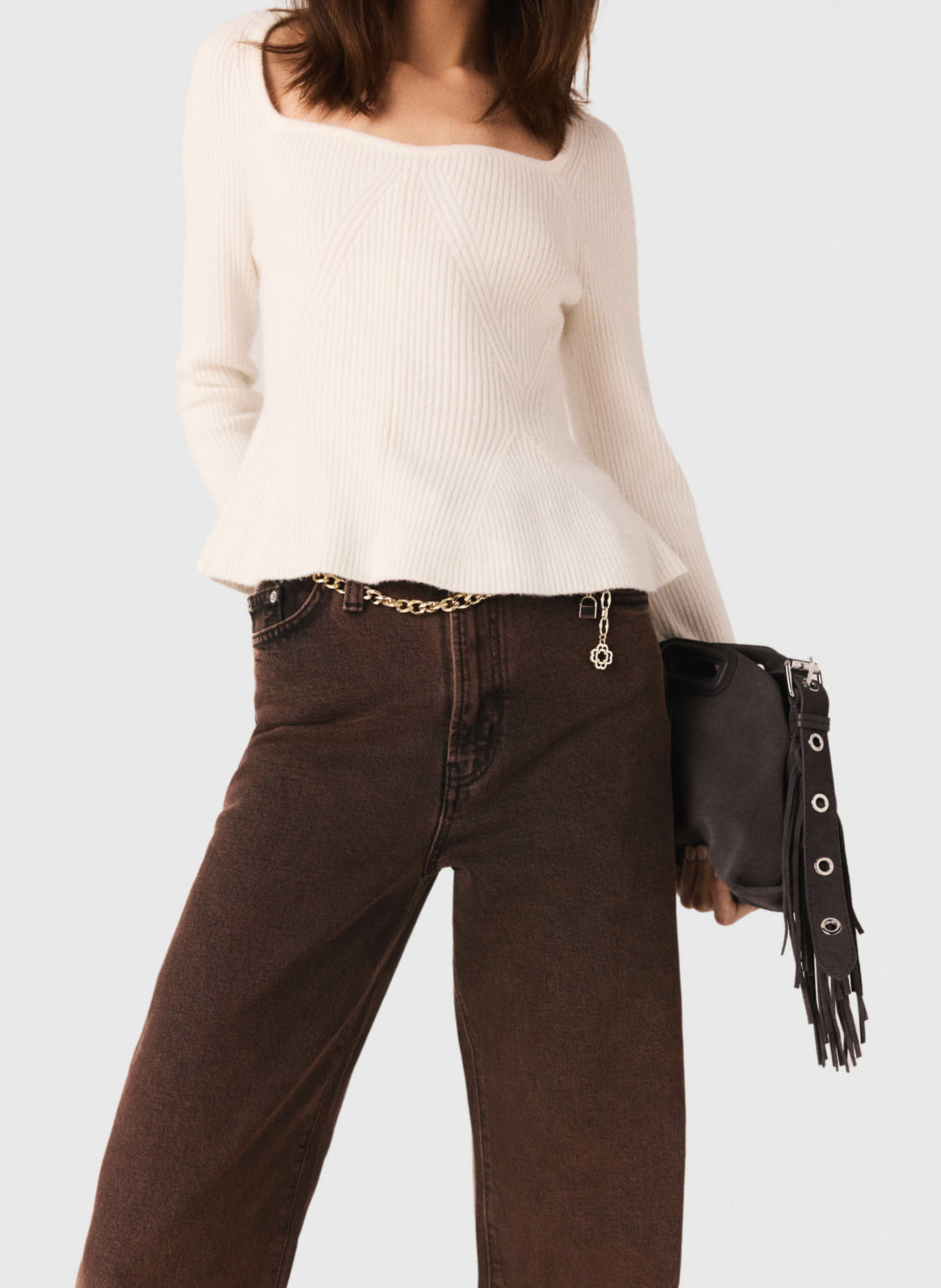 Jean droit en coton mélangé MAJE Marron