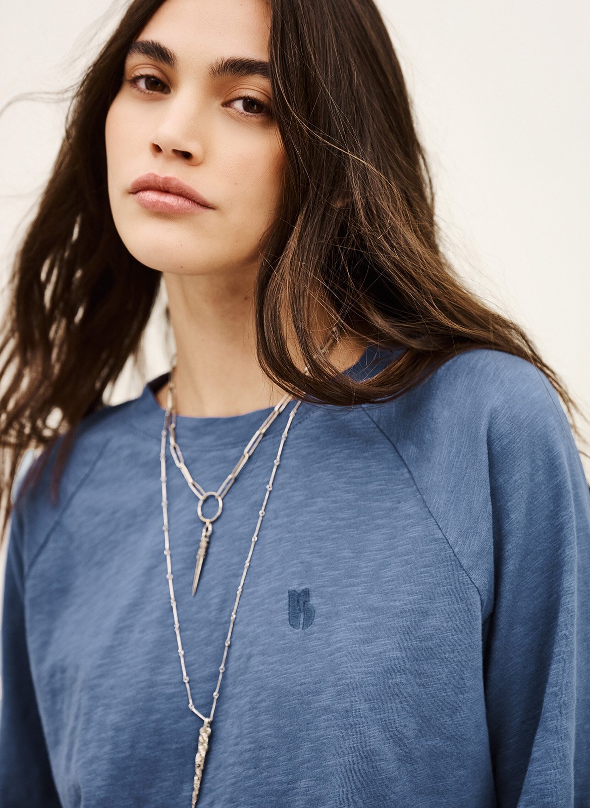 Tee-shirt col rond en coton vany BA&SH Bleu
