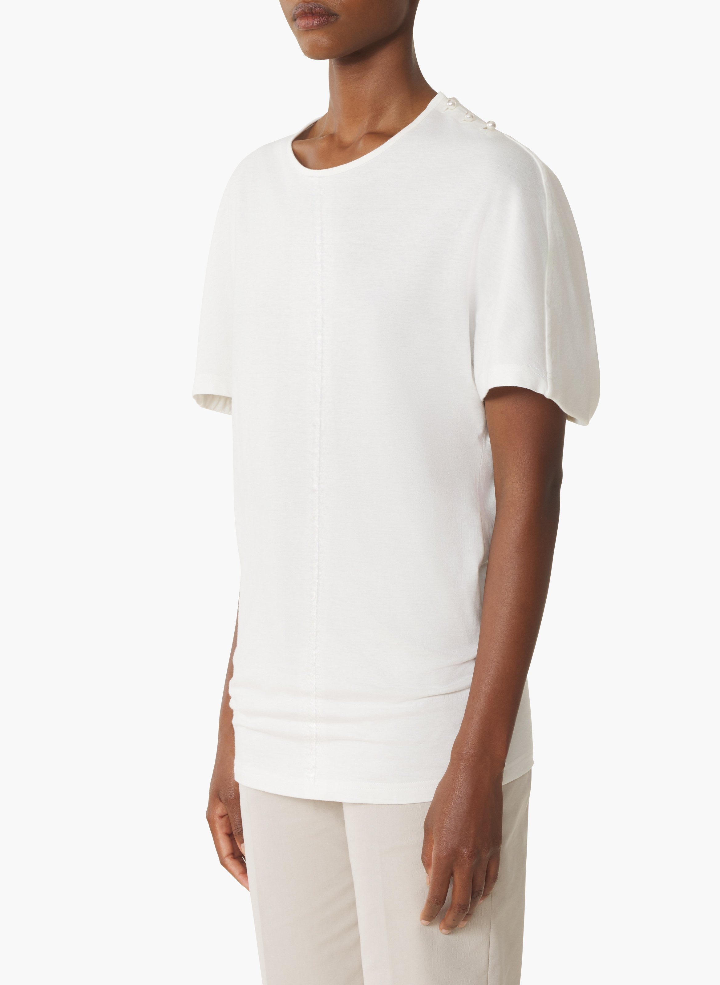 T-shirt effet cape en coton et soie LANVIN Blanc