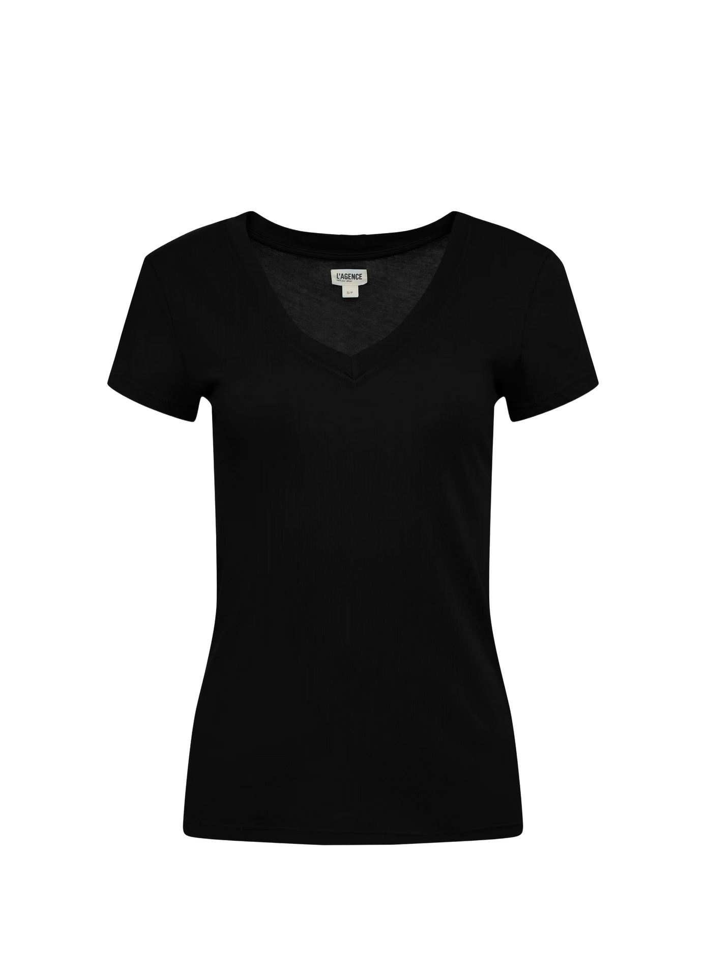Short-sleeved V-neck cotton T-shirt L'AGENCE Black