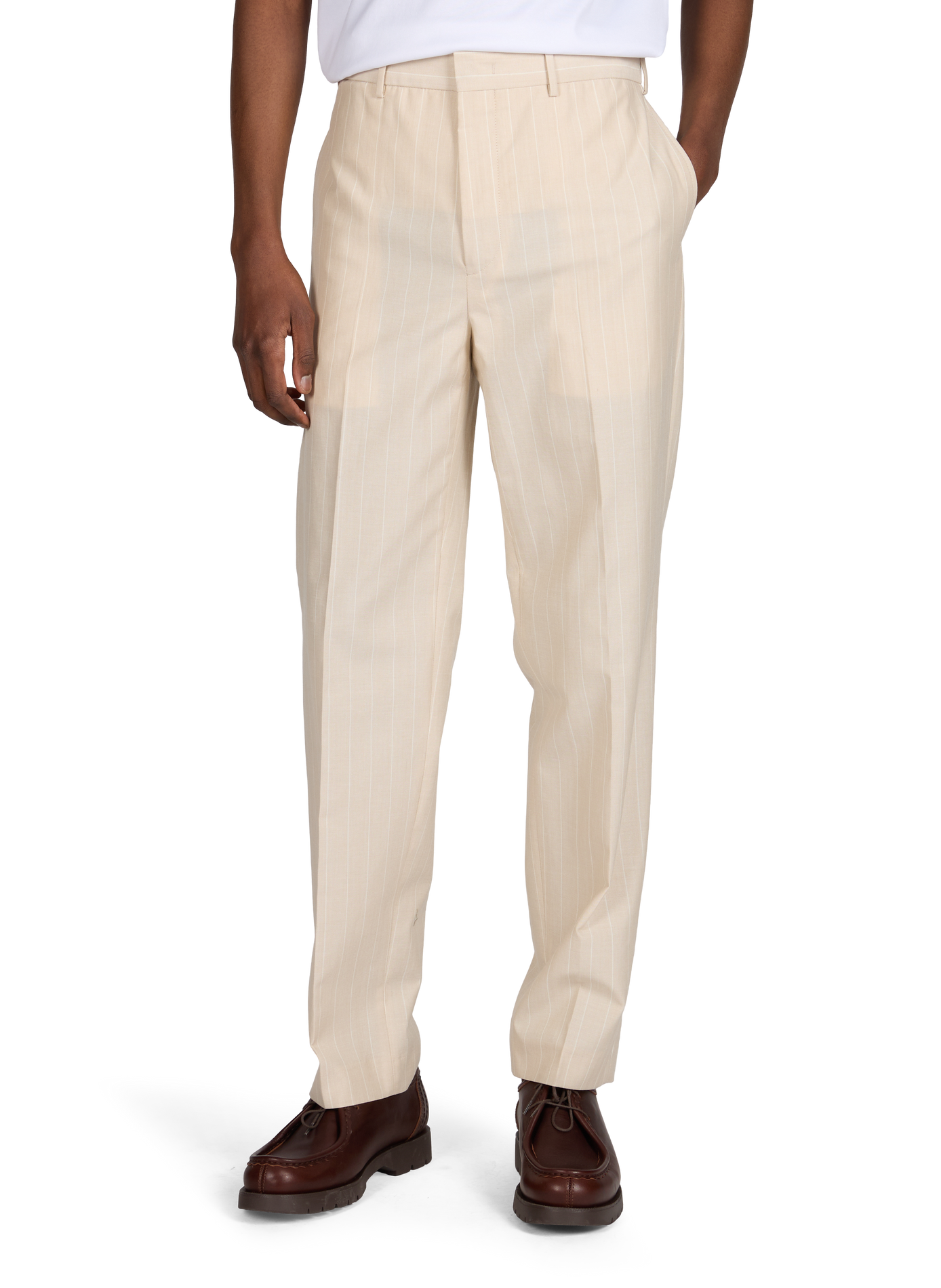 Pantalon à rayures en coton et laine vierge PT01 Beige