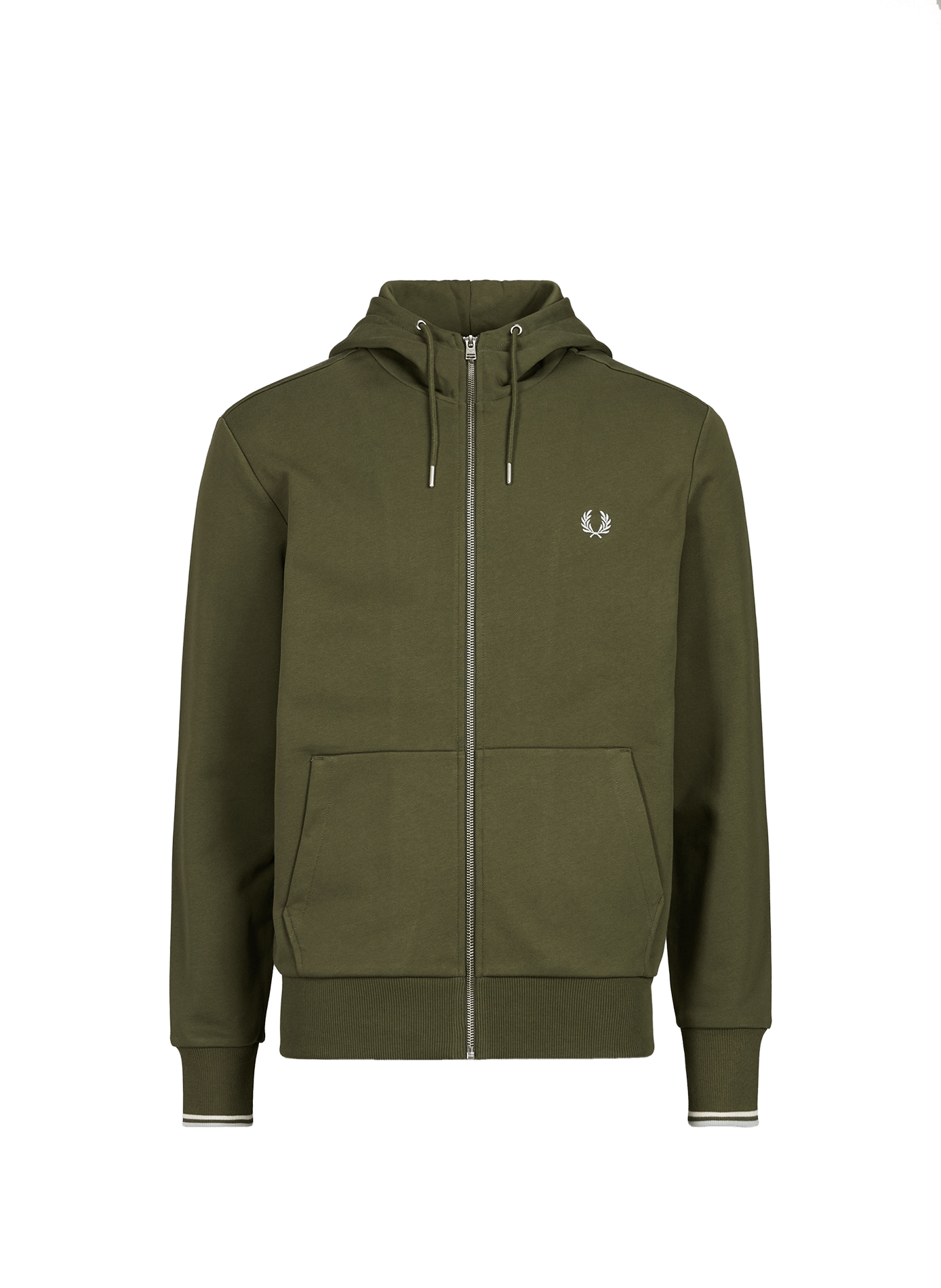 Sweat à capuche zippé à logo brodé en coton FRED PERRY Vert