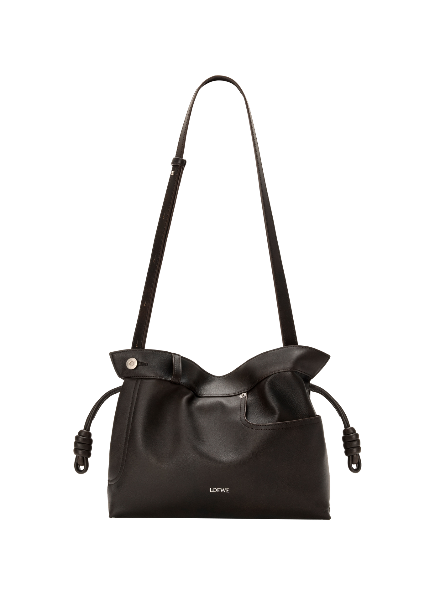 Flamenco medium Panta calf leather clutch in shiny calf leather LOEWE Brown