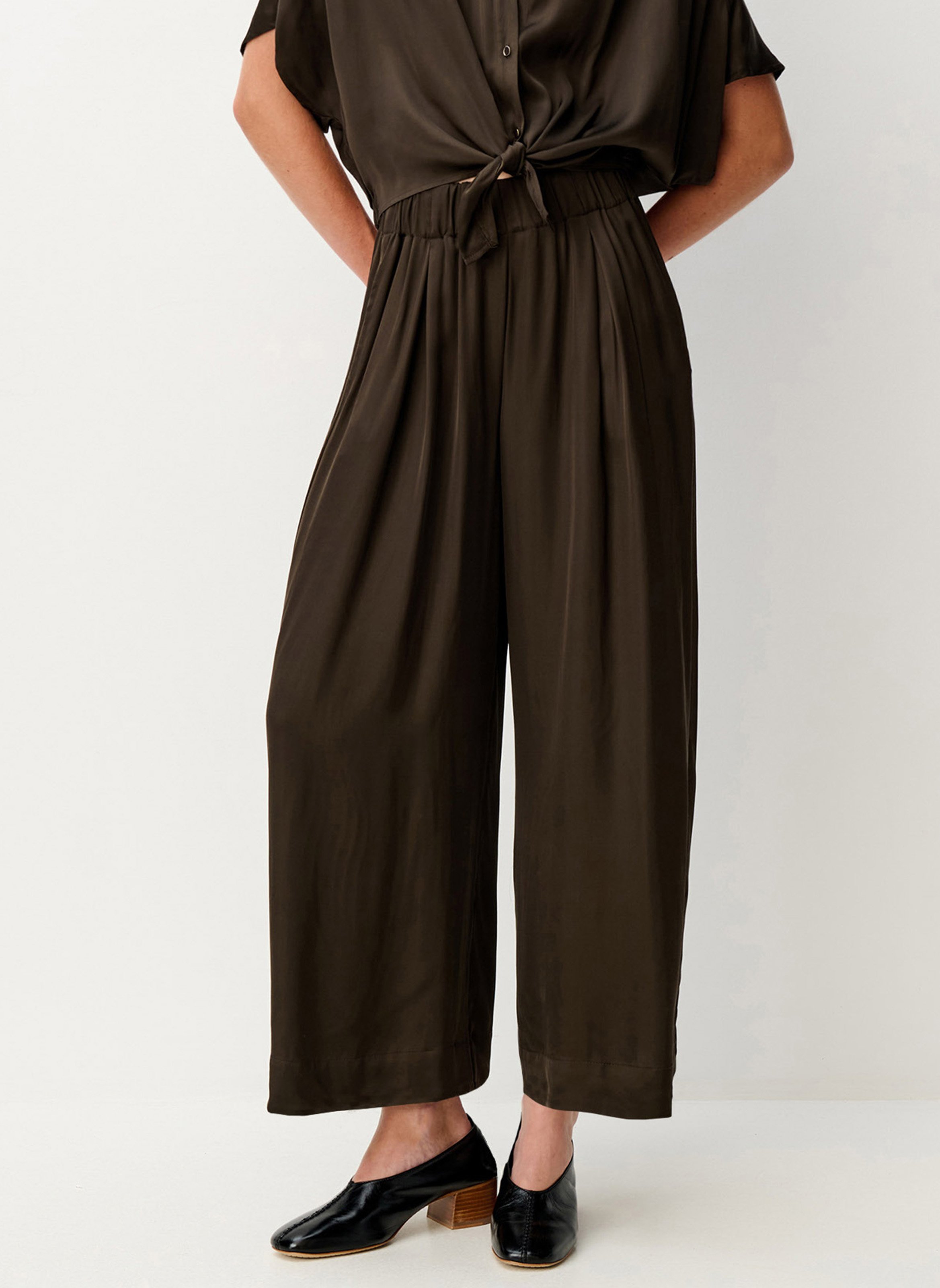 Pantalon large taille haute fluide isla night SESSUN Marron