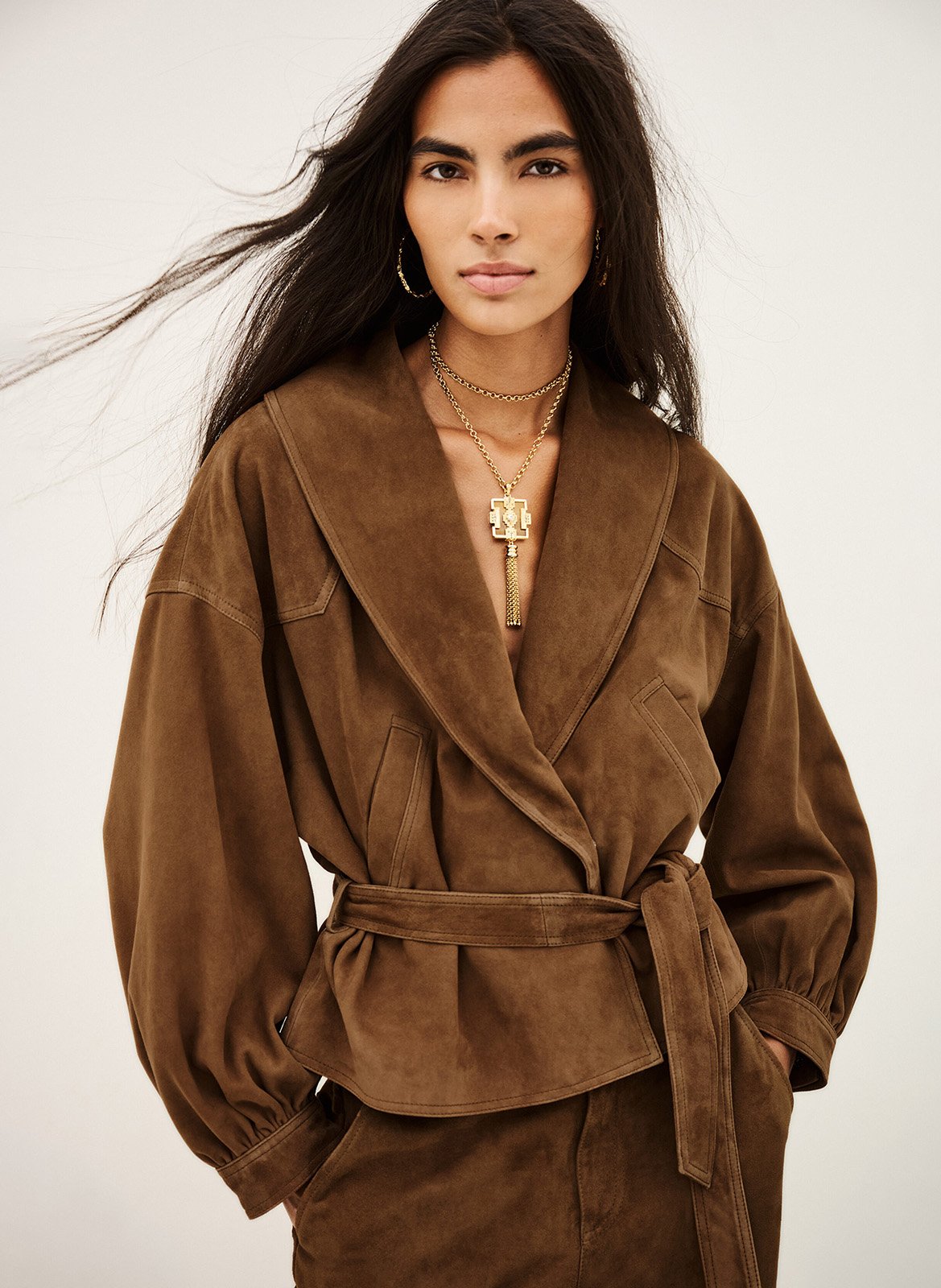 Veste ceinturée en cuir manon BA&SH Marron