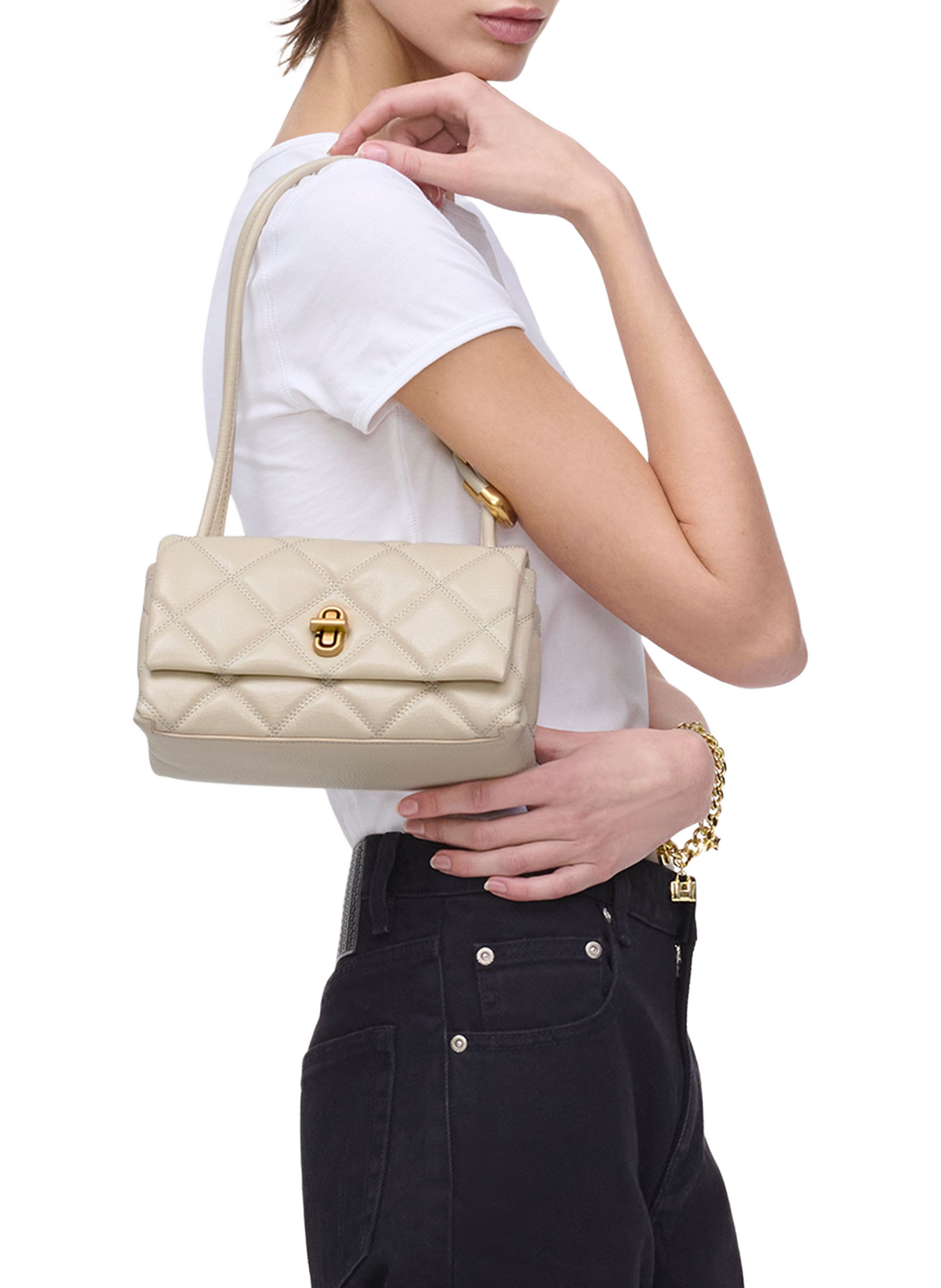 Sac épaule matelassé en cuir  MARC JACOBS Blanc