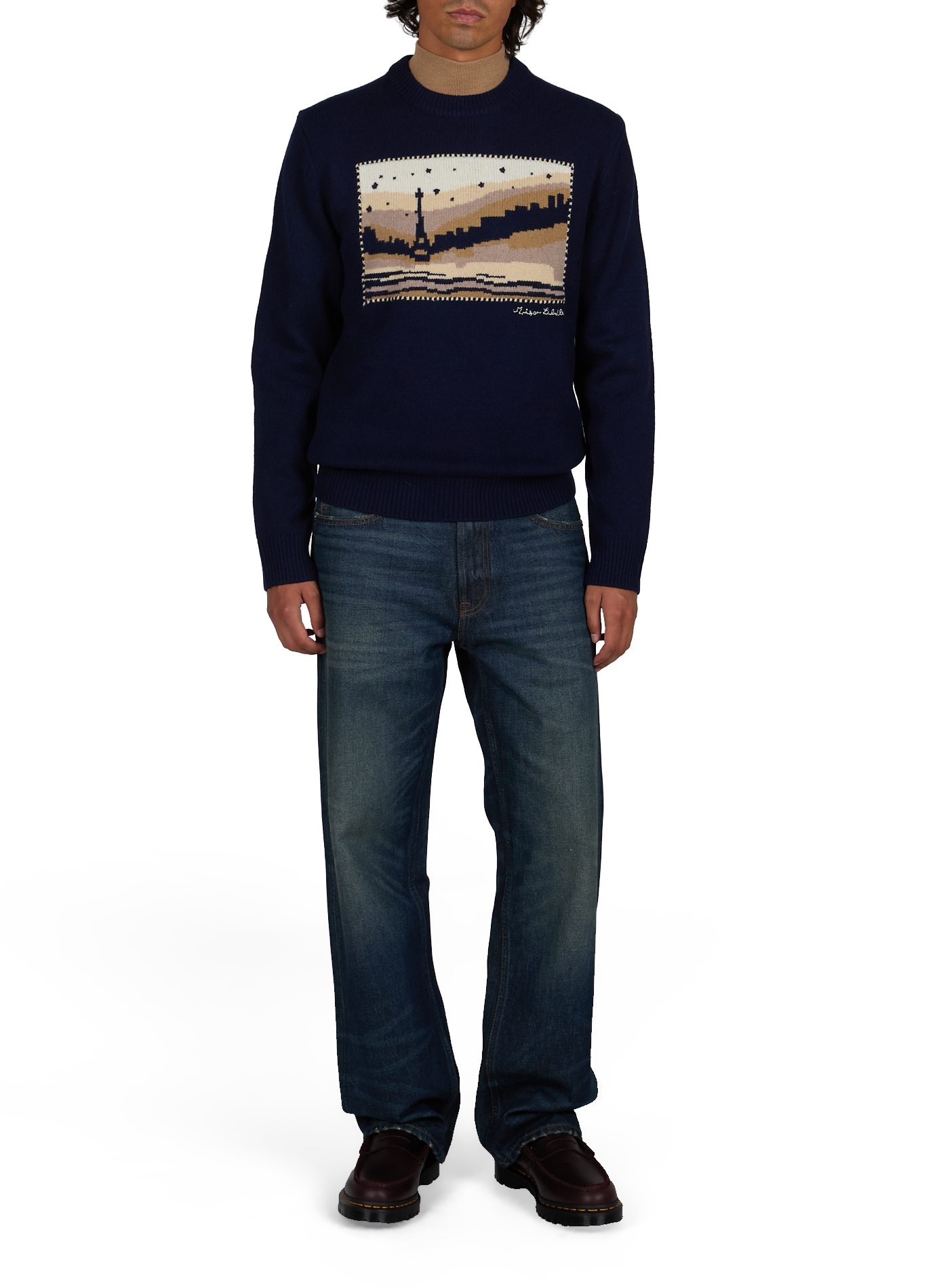 Straight round neck wool printed sweater MAISON LABICHE Blue