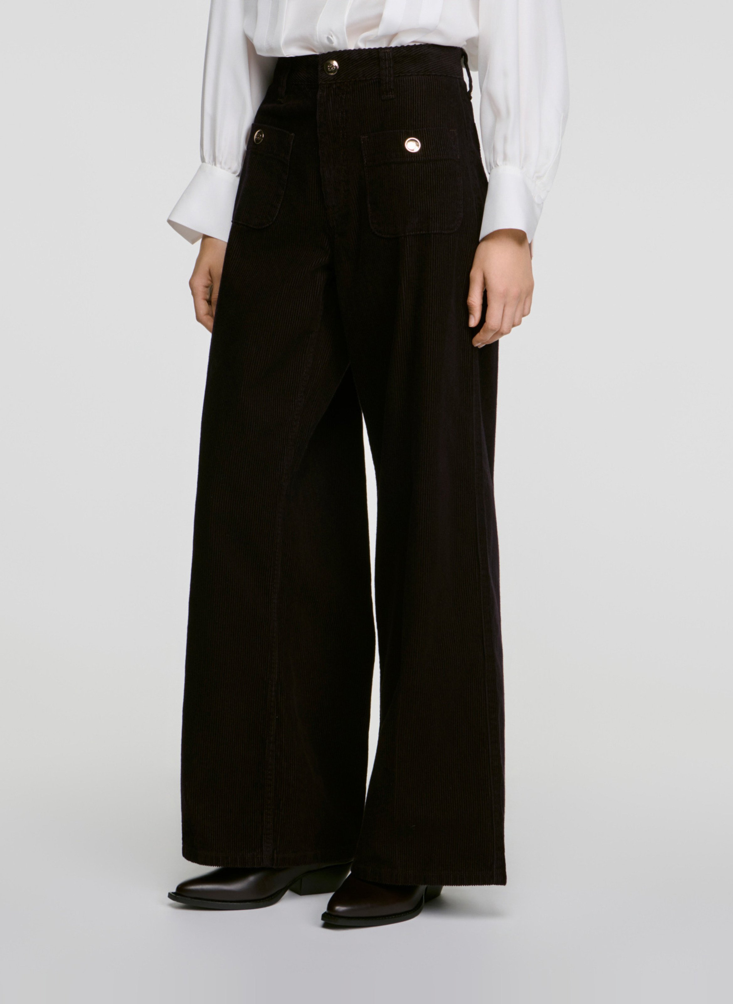 Pantalon large taille haute uni SANDRO Rouge