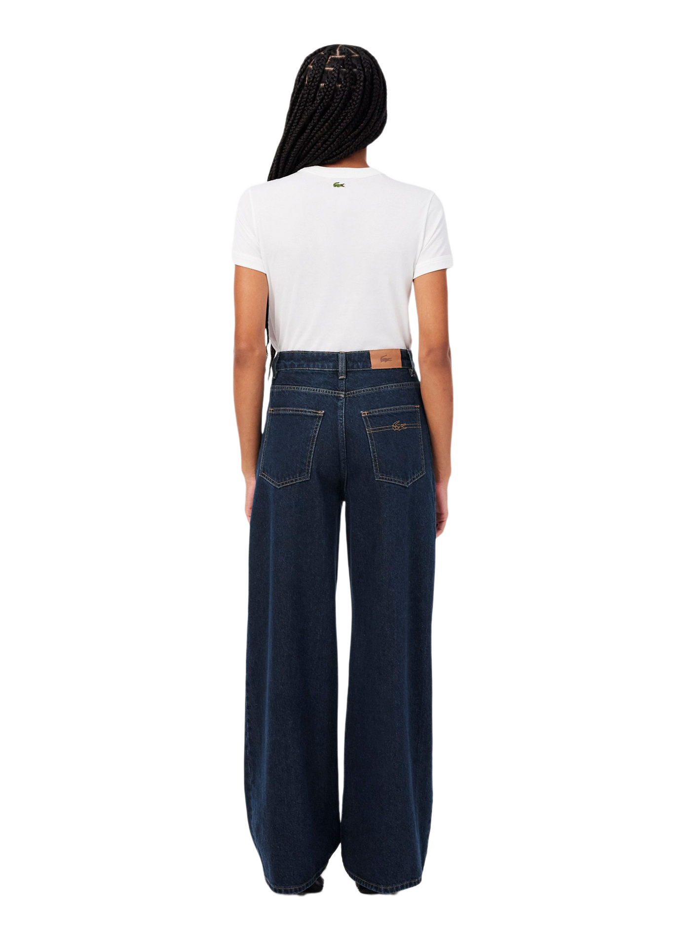 High-waisted wide-leg jeans in cotton denim LACOSTE Blue