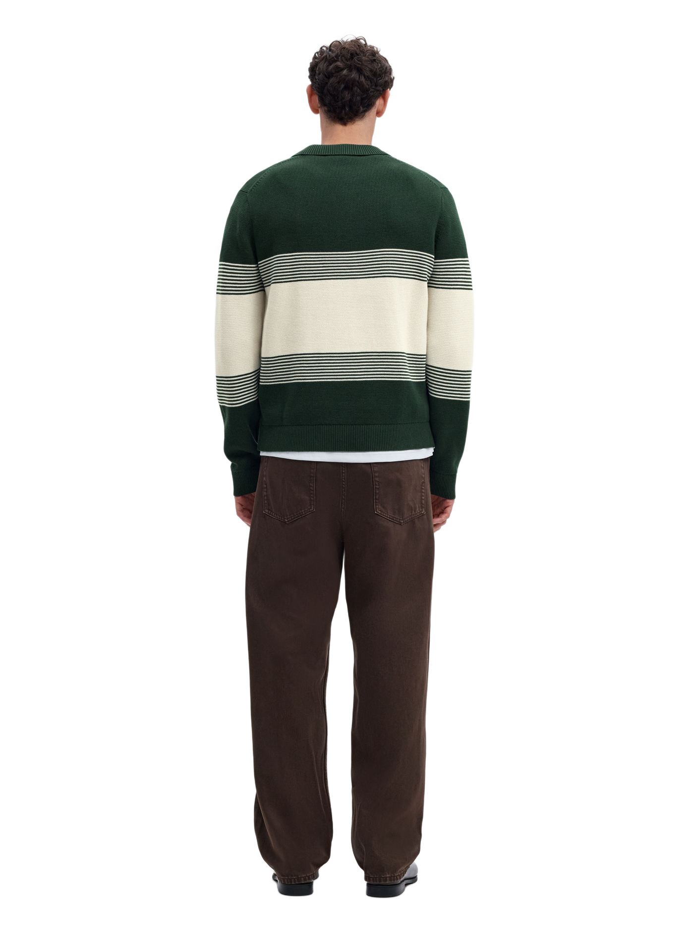 Button-Neck Cotton Sweater SELECTED Green