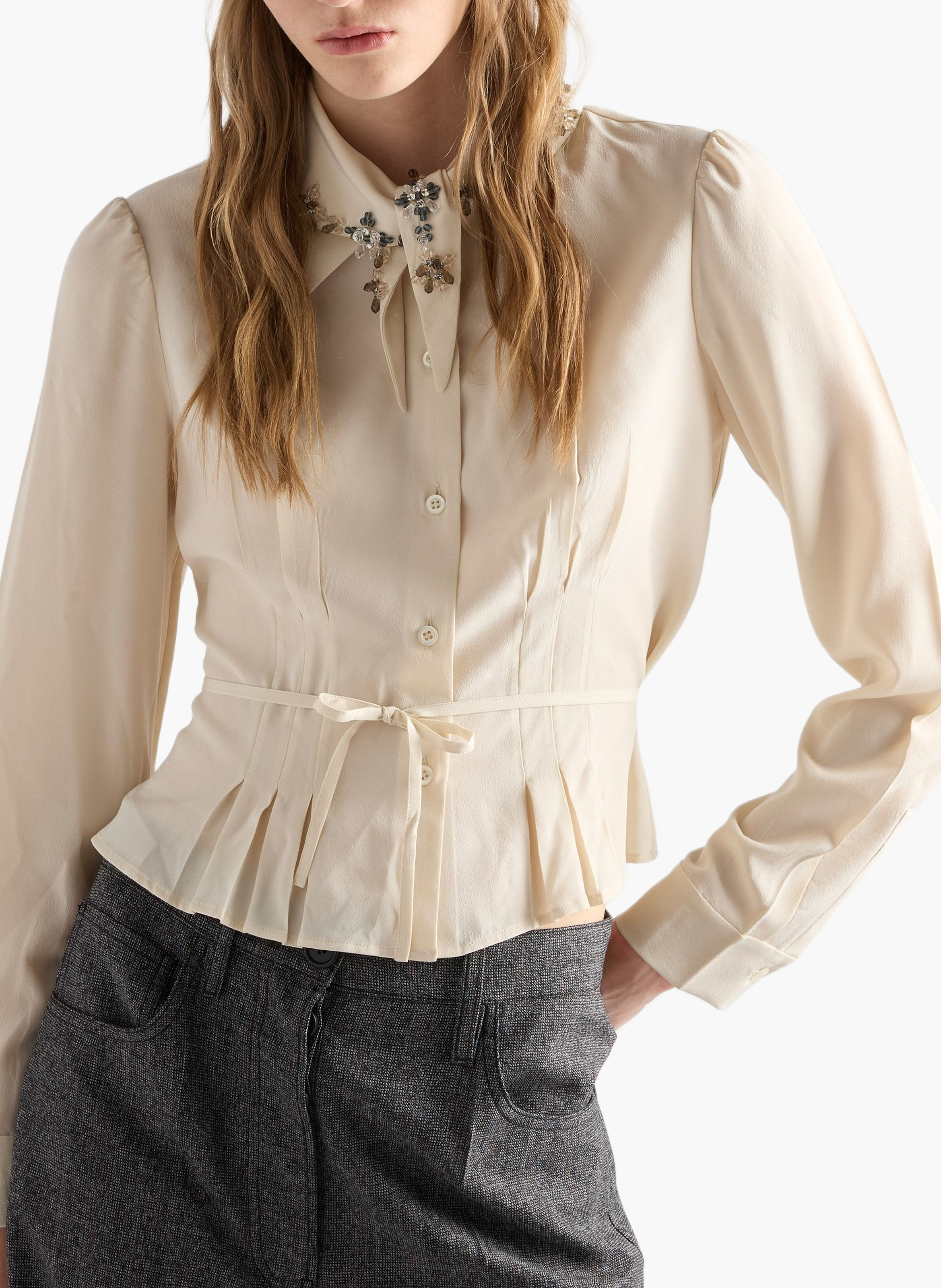 Chemise en crêpe marocain PRADA Beige
