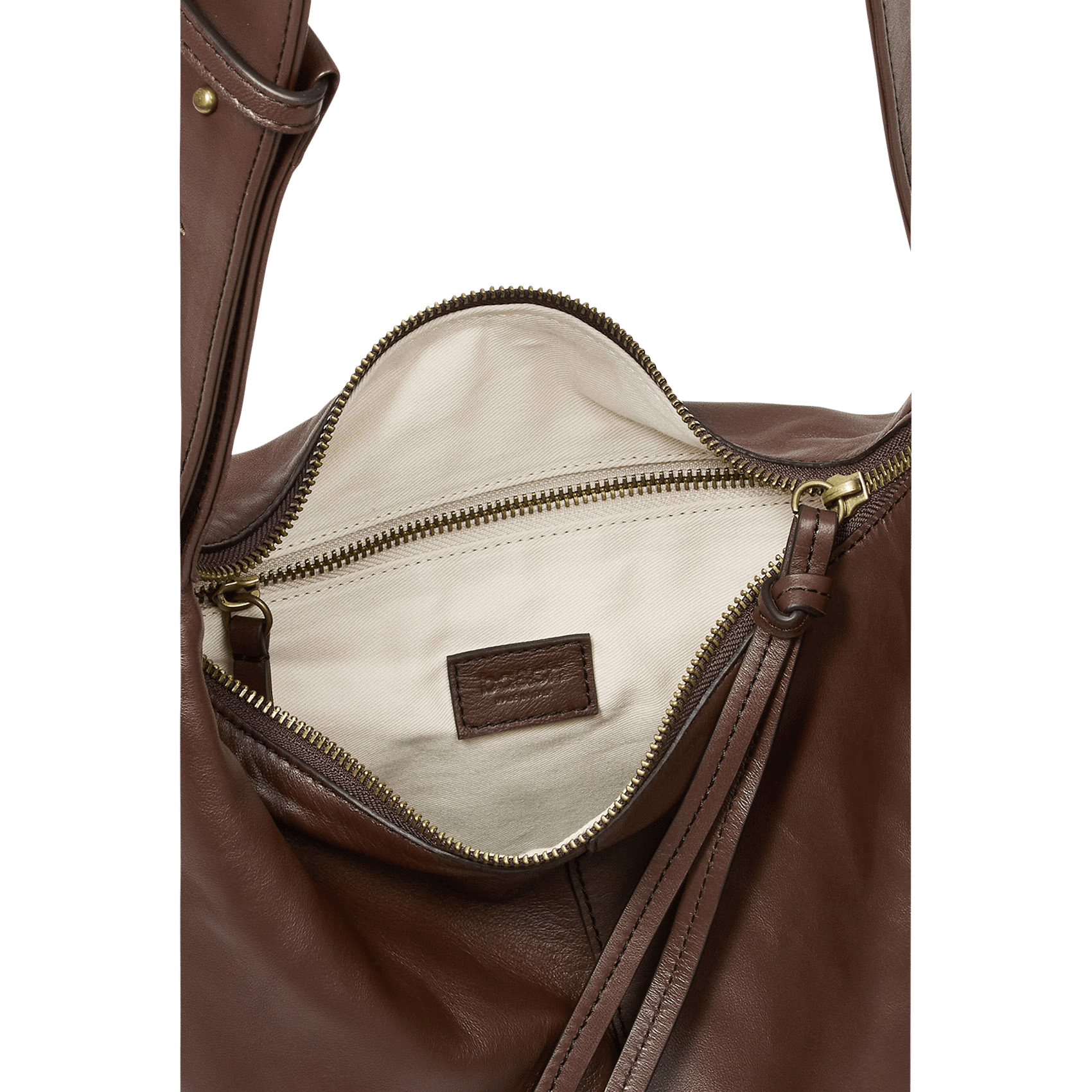 Effen leren hobo-schoudertas met rits Youyou BA&SH Bruin