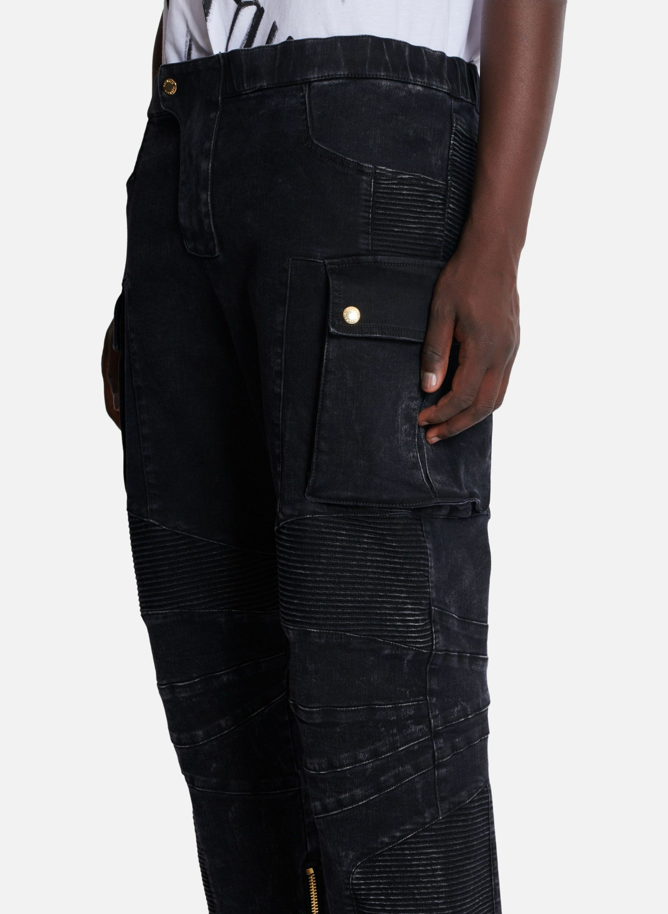Jean cargo en denim BALMAIN Noir