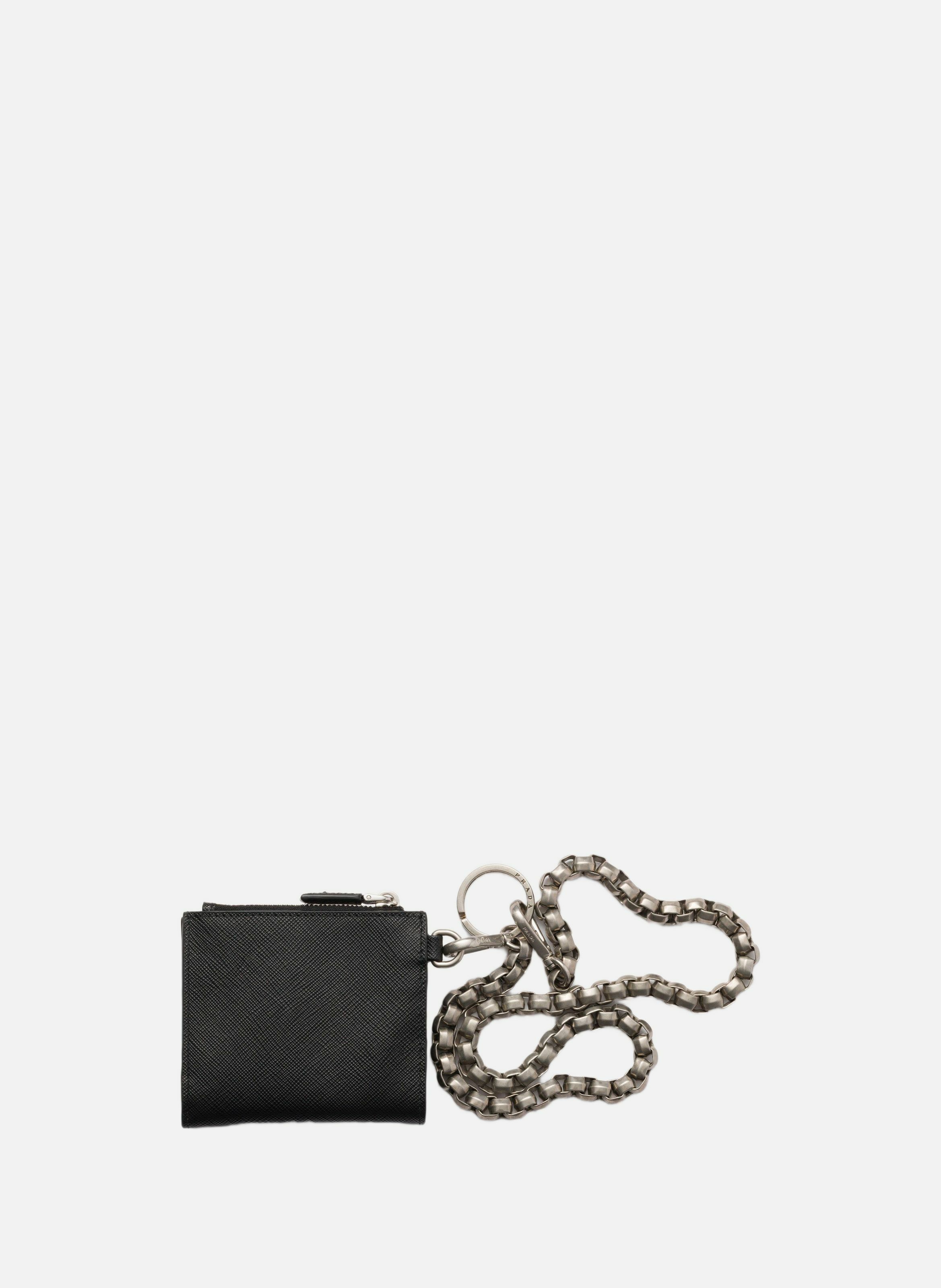 Petit portefeuille en cuir saffiano avec chaîne PRADA Noir