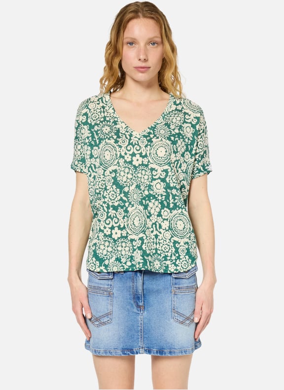 T-shirt v imprimé en coton et lin - graciella Vert by GERARD DAREL GERARD DAREL T-shirt v imprimé en coton et lin - graciella Vert