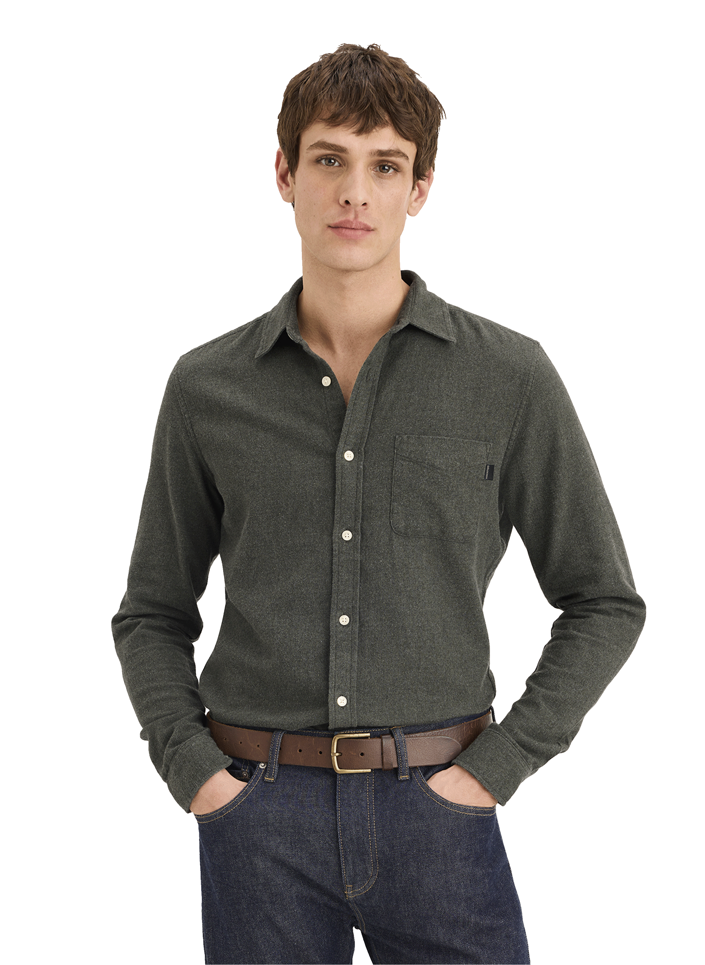 DOCKERS Chemise slim en lin et coton Kaki