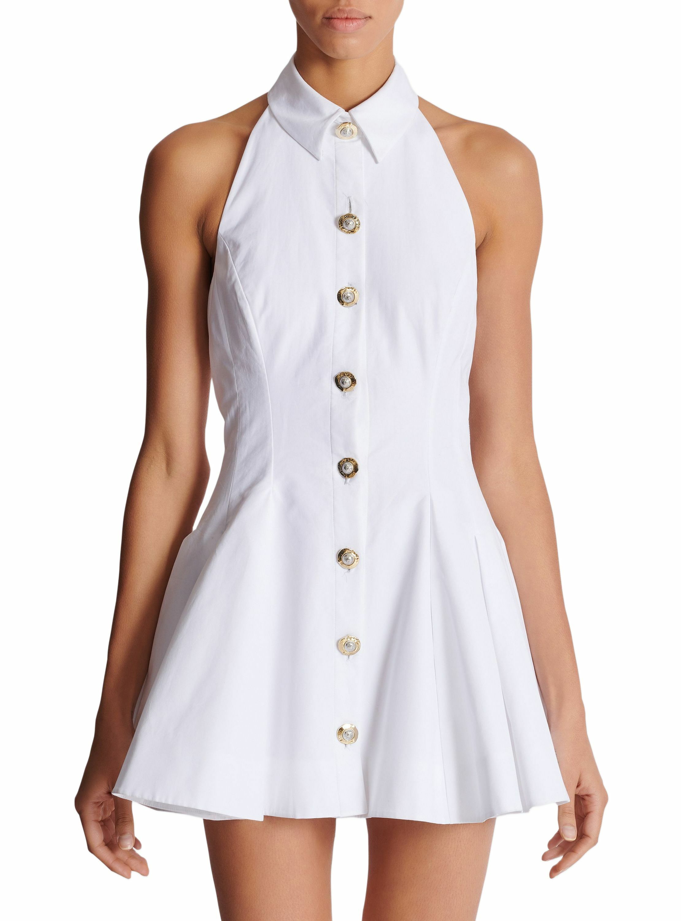 Robe évasée dos-nu en popeline BALMAIN Blanc