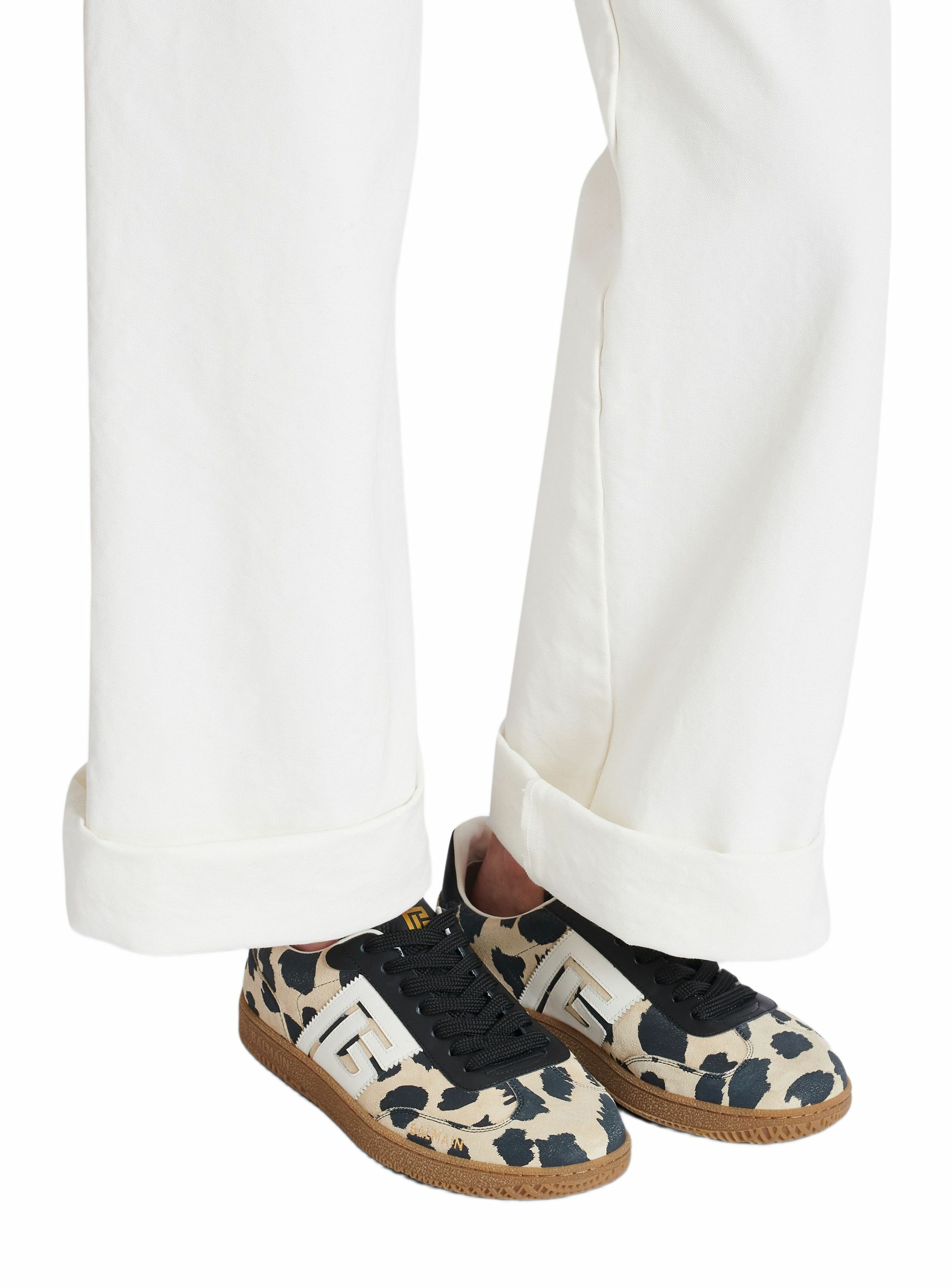 Baskets balmain swan en cuir suédé imprimé léopard BALMAIN Marron